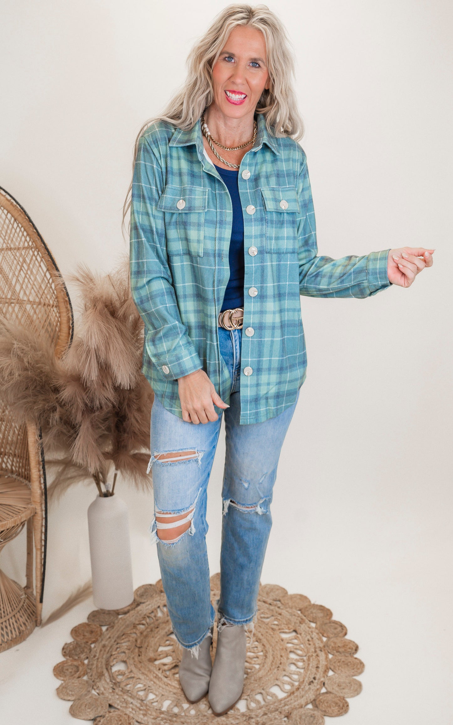 Forever Favorite Plaid Shacket in Green Blue #9 | Salty Wave *DEAL