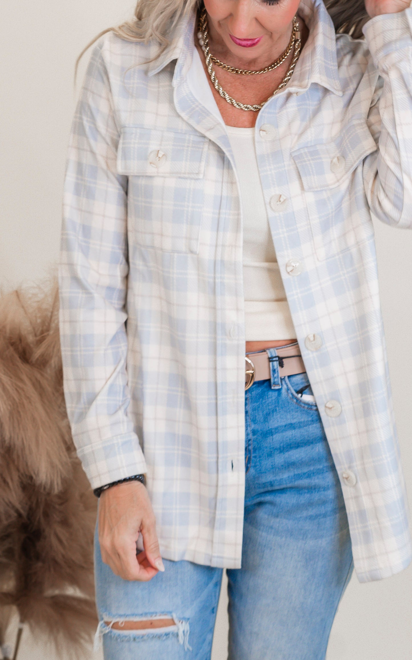 Forever Favorite Plaid Shacket in Ivory Blue Cream #10 | Salty Wave *DEAL
