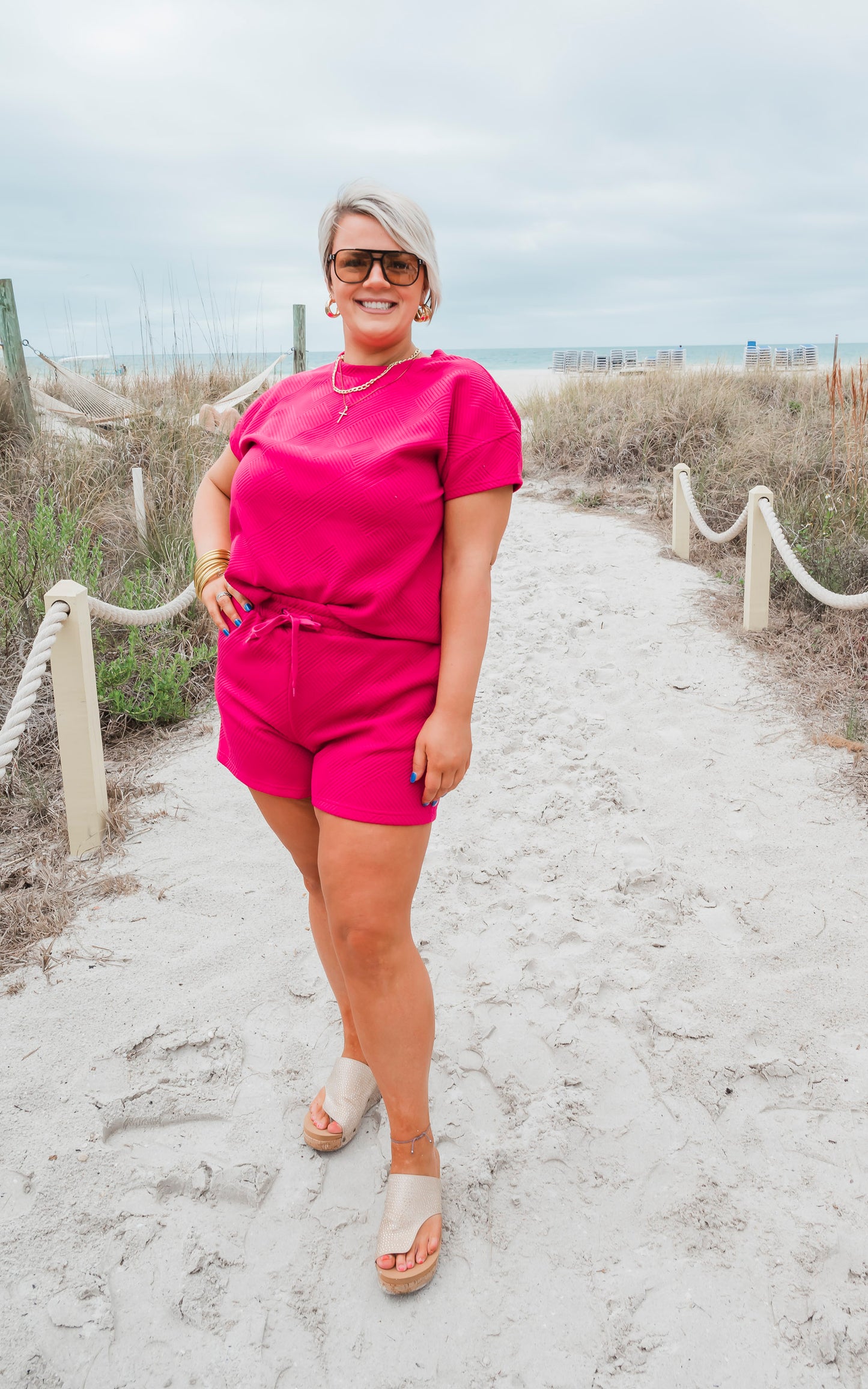 Fuchsia Textured Short Set by Salty Wave (Top & Bottom) - Final Sale