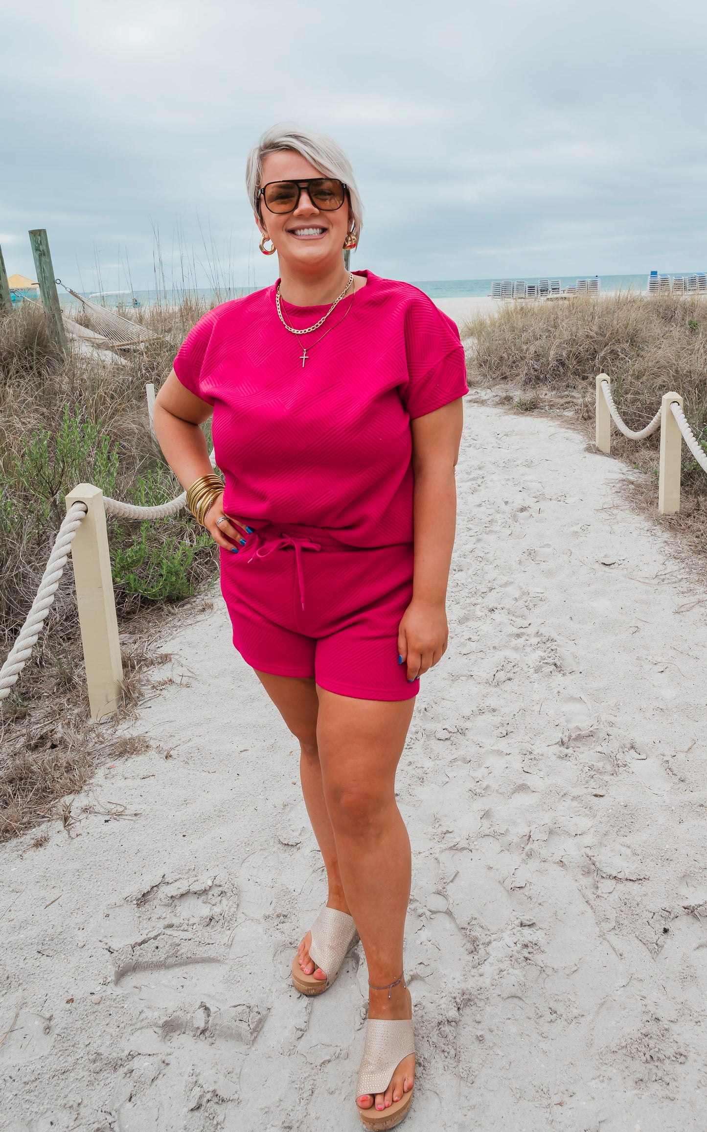 Fuchsia Textured Short Set by Salty Wave (Top & Bottom) - Final Sale