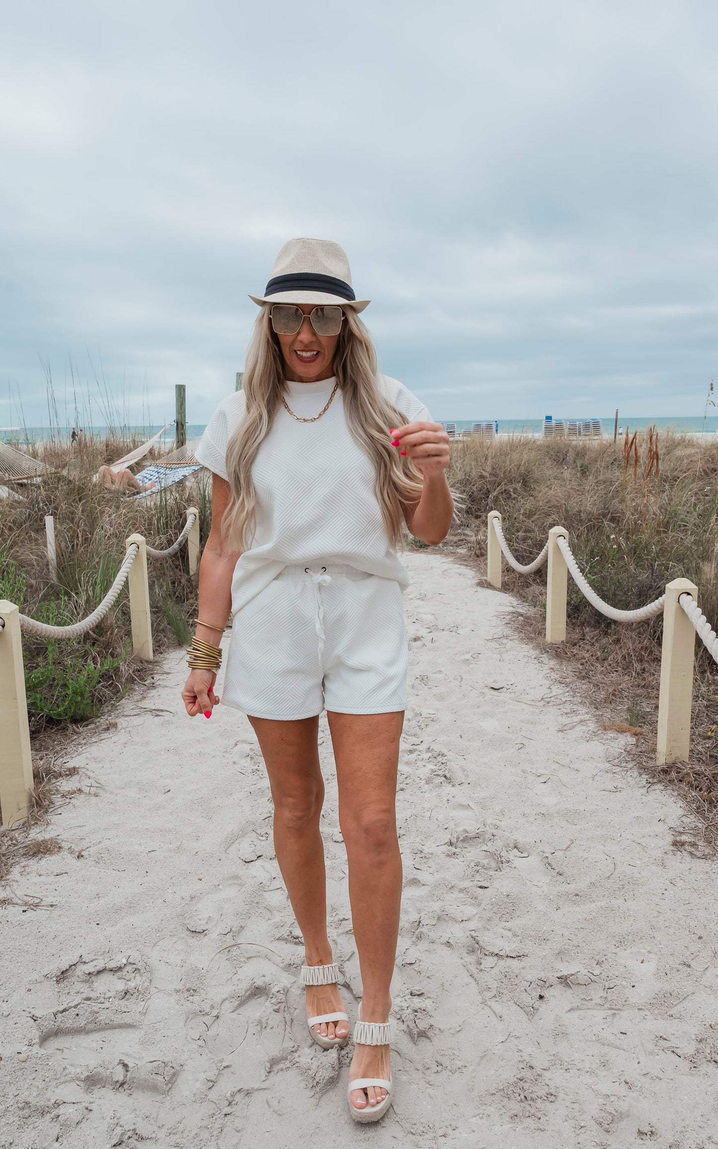 White Textured Short Set by Salty Wave (Top & Bottom)*- Final Sale