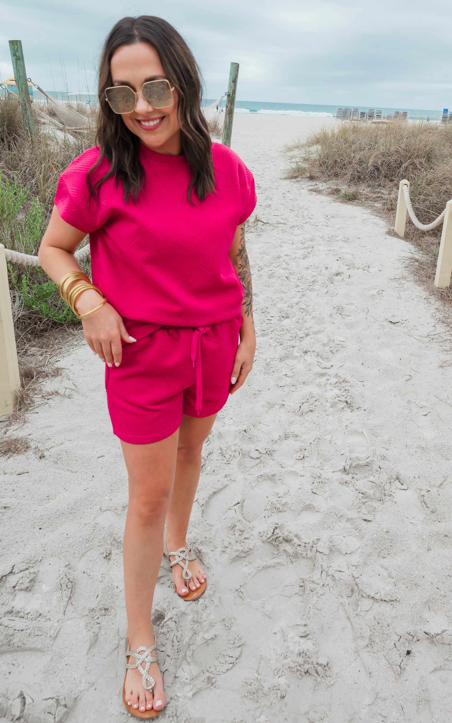 Fuchsia Textured Short Set by Salty Wave (Top & Bottom) - Final Sale