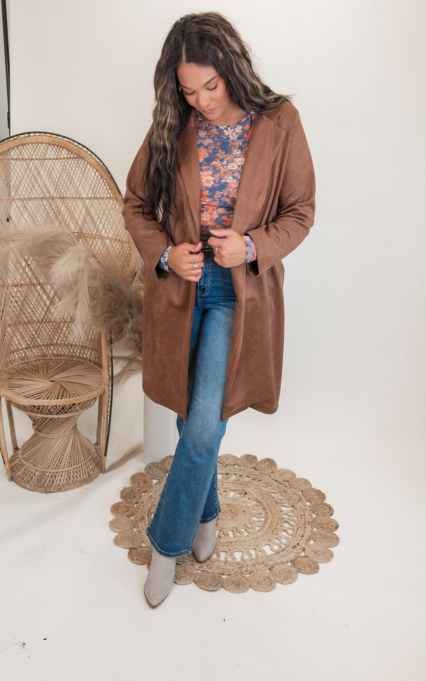 Long Suede Lapel Coat - Final Sale*