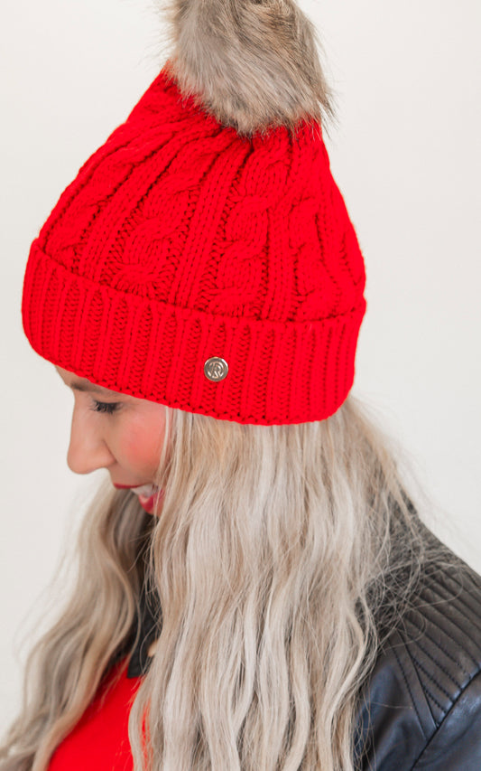 Cable Knitted Pom Pom Beanie - Final Sale