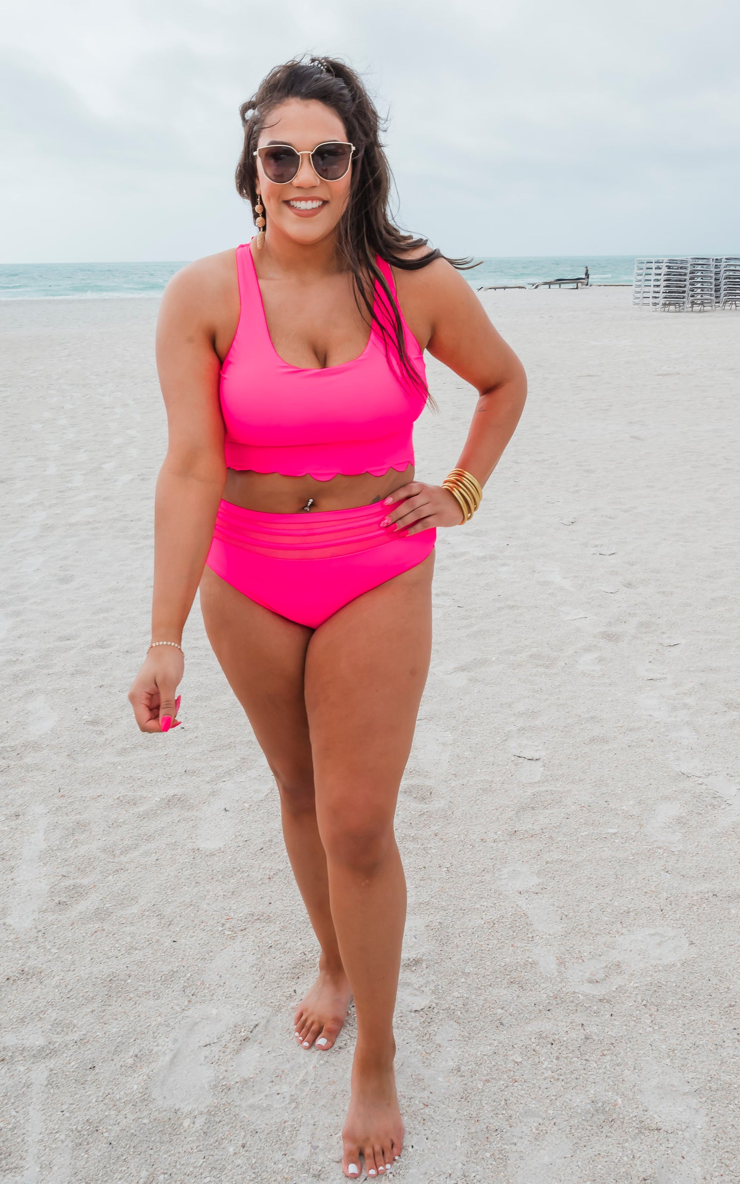 Rose Scalloped Criss Cross High Waist Bikini Swim Set (Top & Bottom) - Final Sale