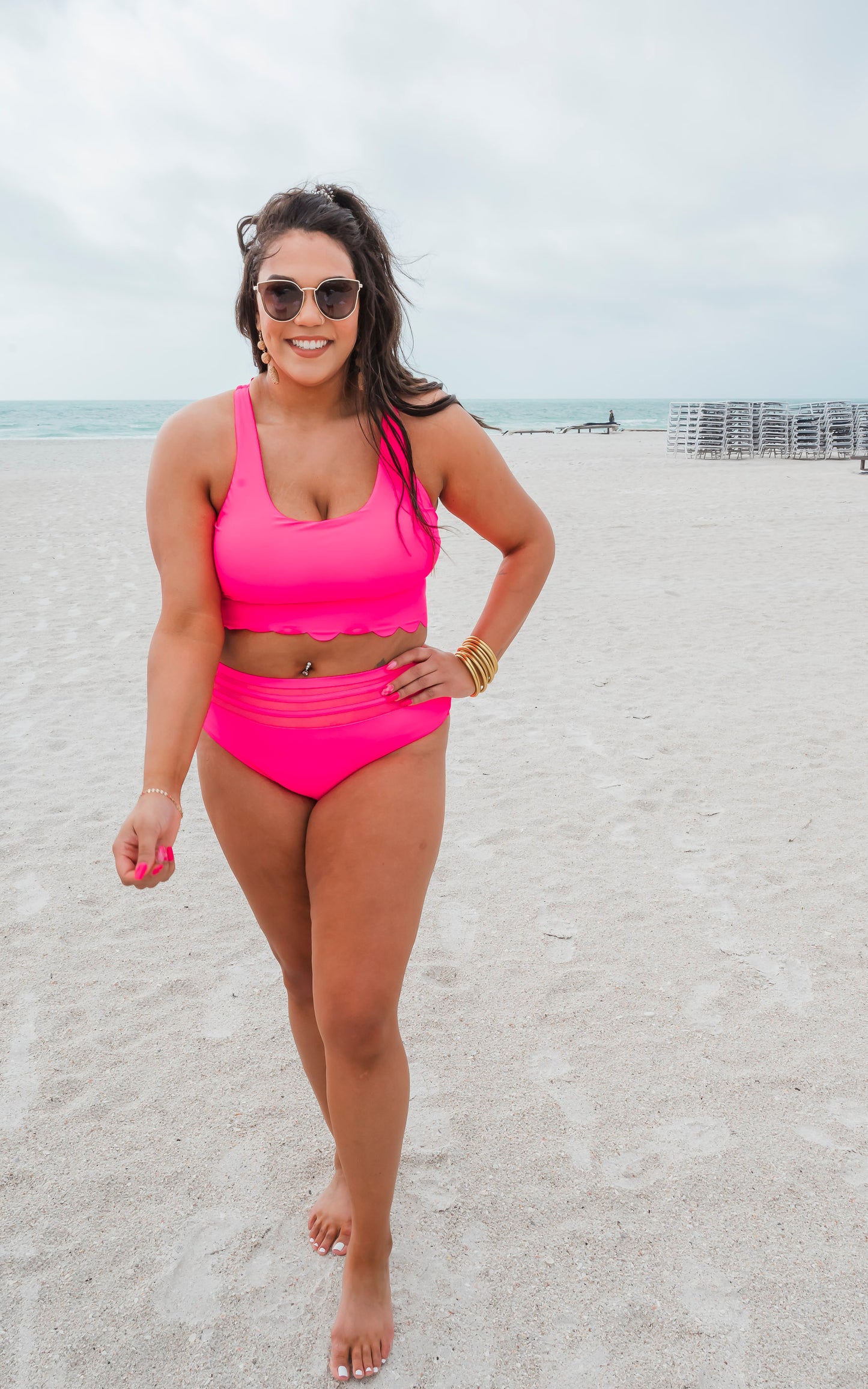 Rose Scalloped Criss Cross High Waist Bikini Swim Set (Top & Bottom) - Final Sale