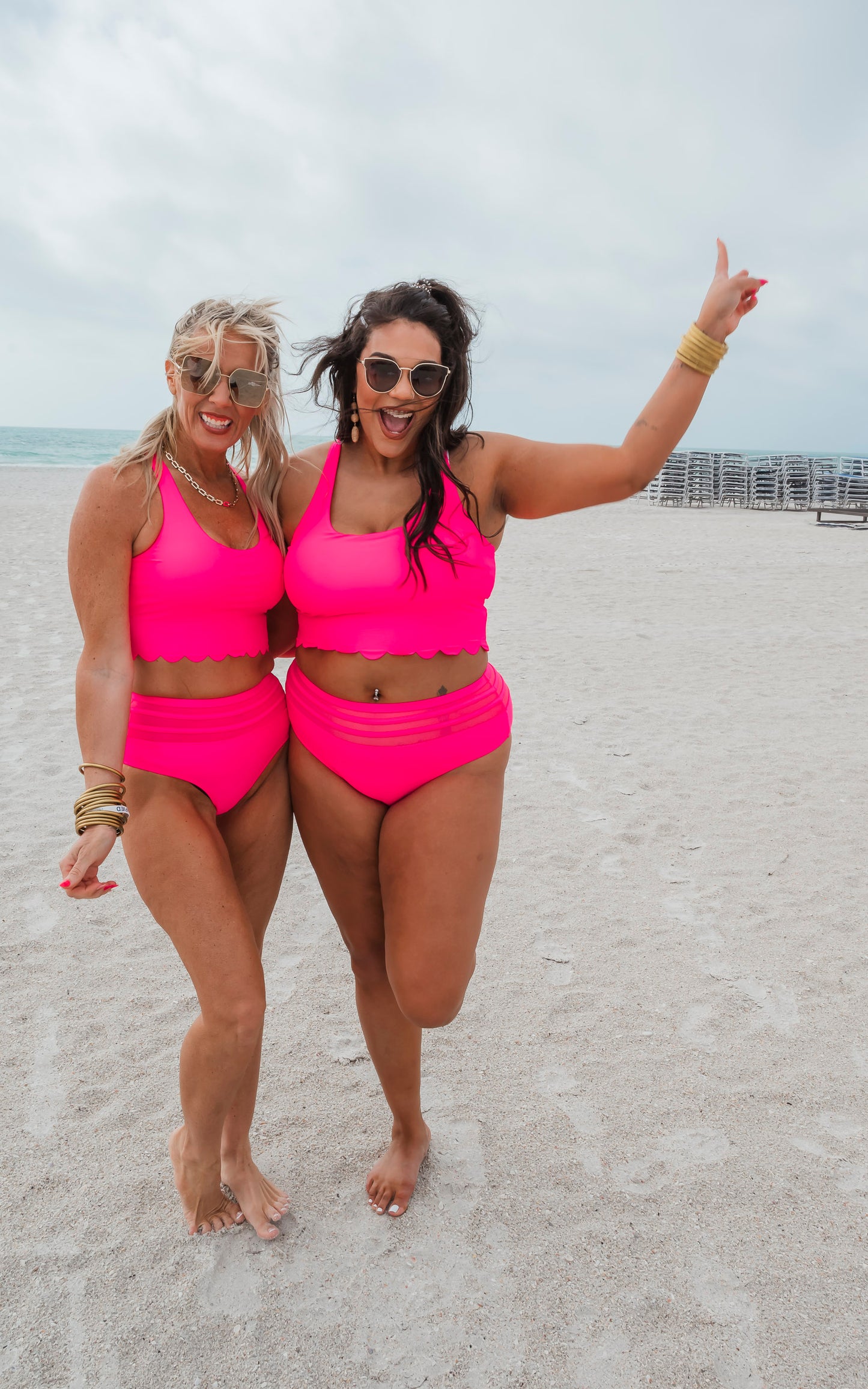 Rose Scalloped Criss Cross High Waist Bikini Swim Set (Top & Bottom) - Final Sale