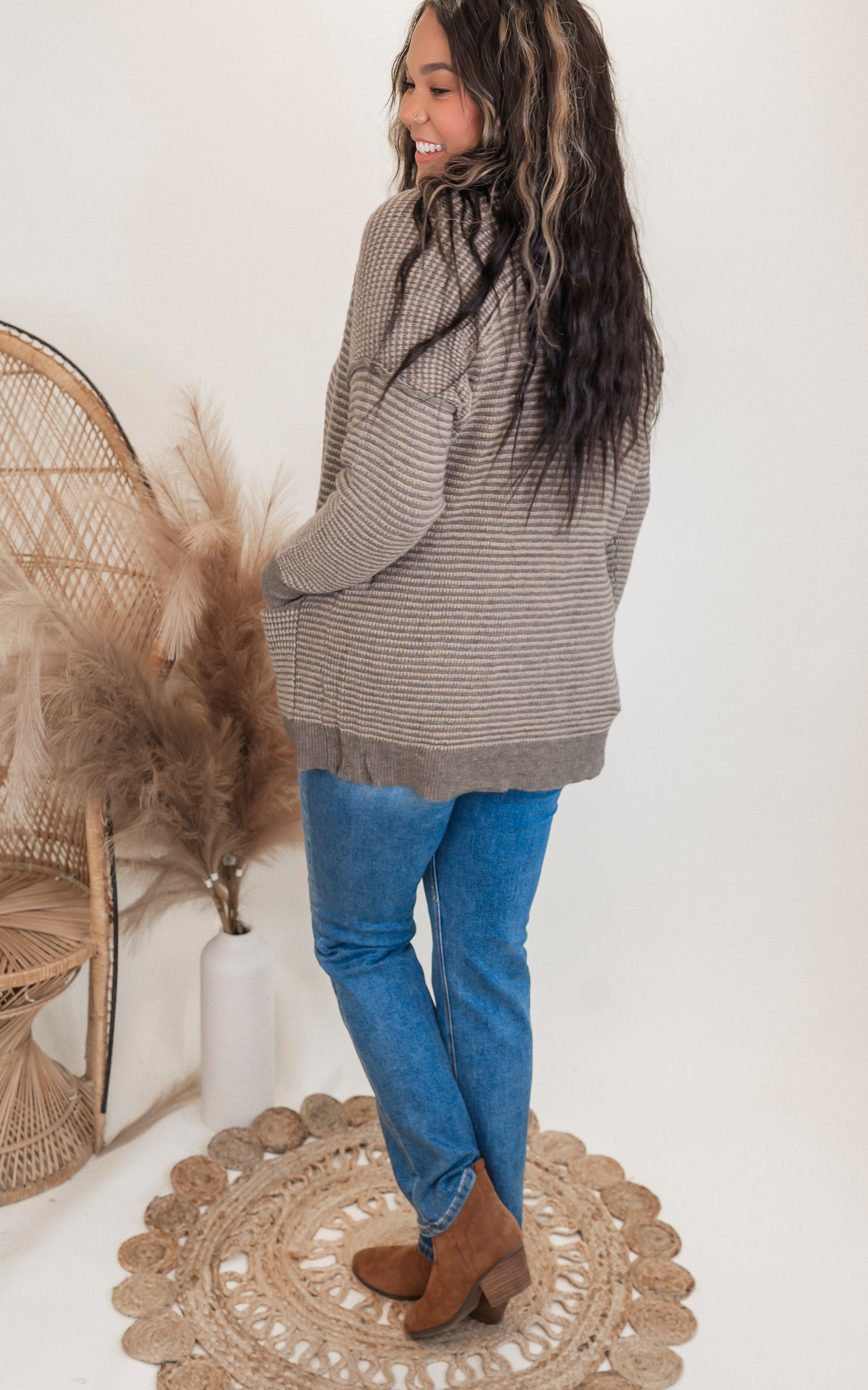 Mocha Color Waffle Texture Cardigan - Final Sale