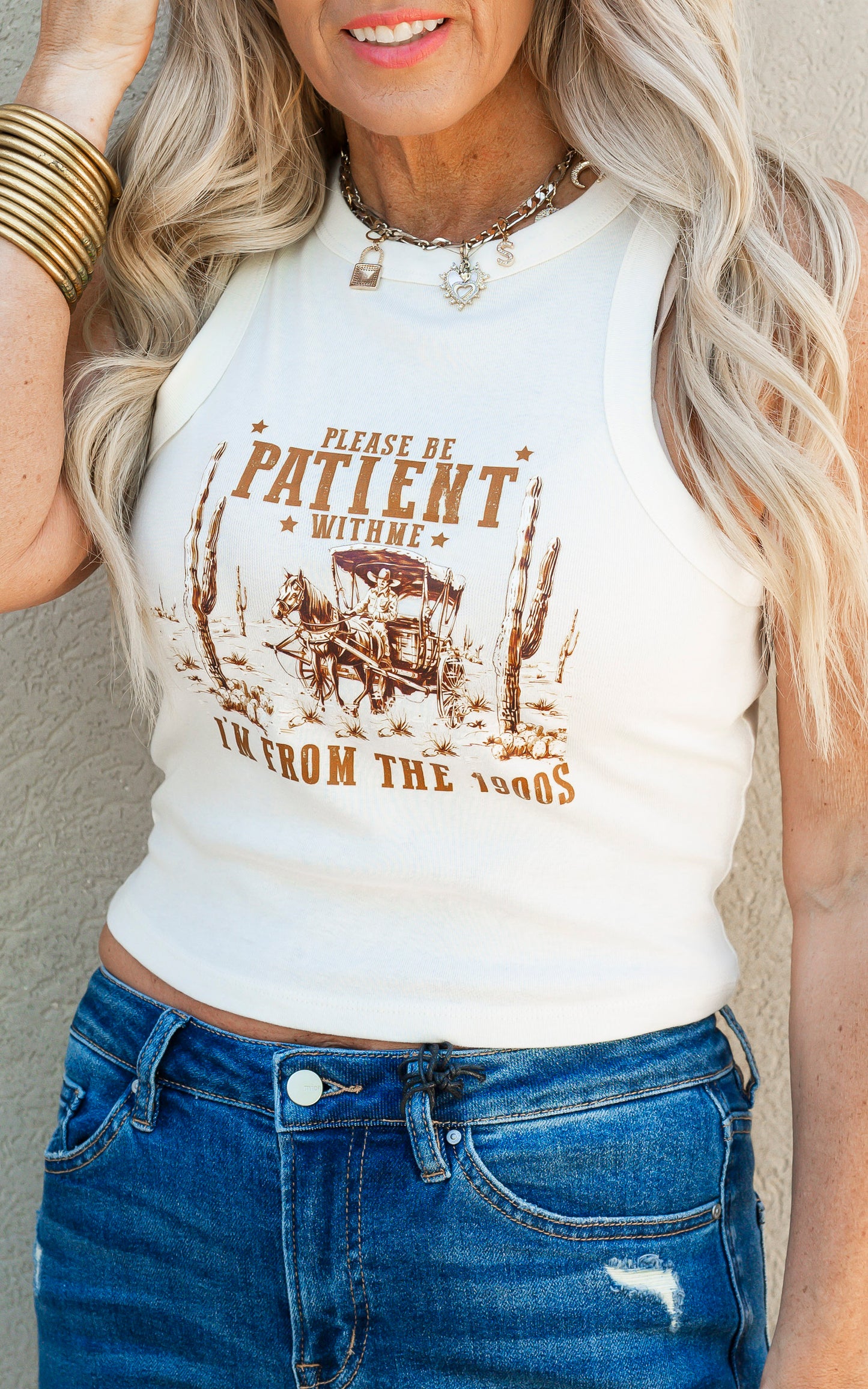 Be Patient Im from the 1900's Micro Rib Racer Tank Top - Final Sale