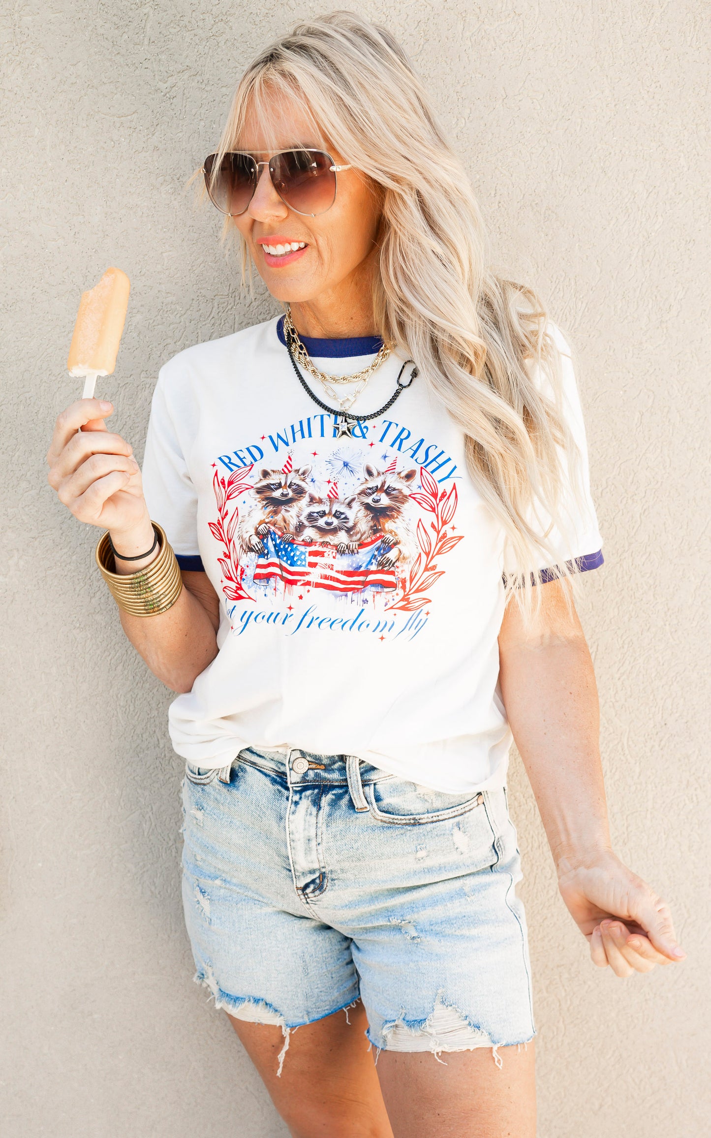 Red, White and Trashy Snarky Ringer Graphic T-shirt - Final Sale