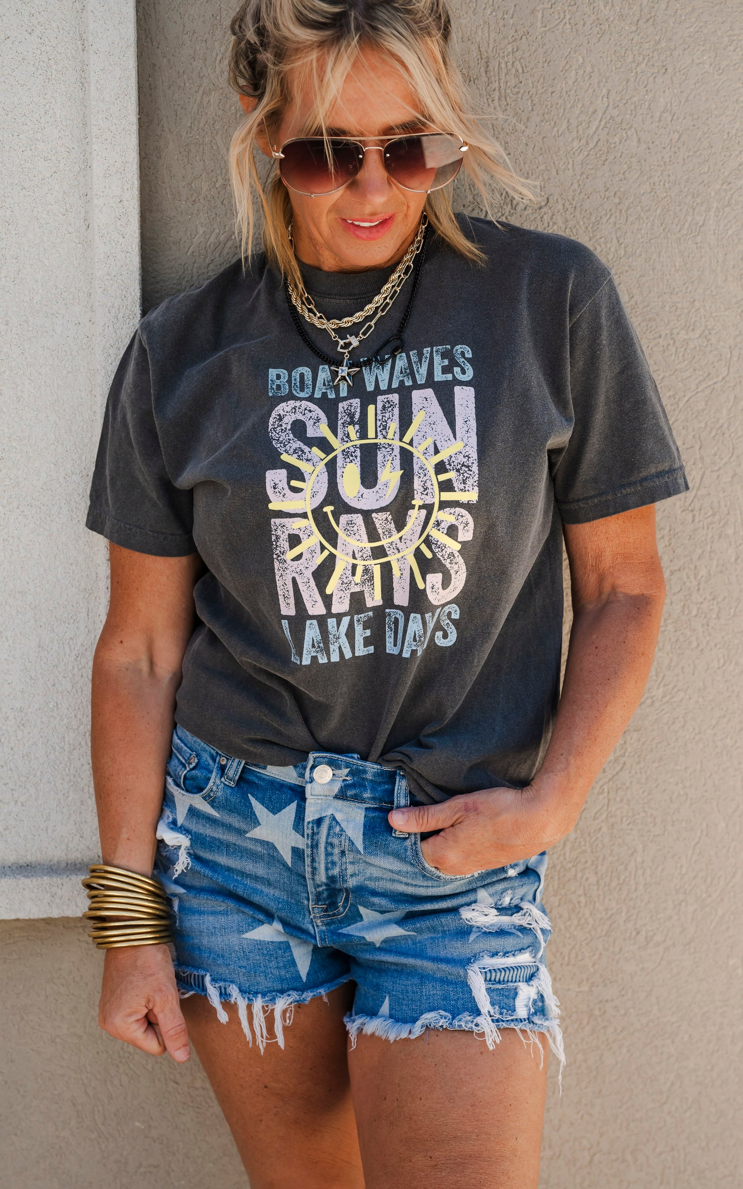 Boat Waves, Sun Rays, Lake Days Garment Dyed Graphic T-shirt - Final Sale