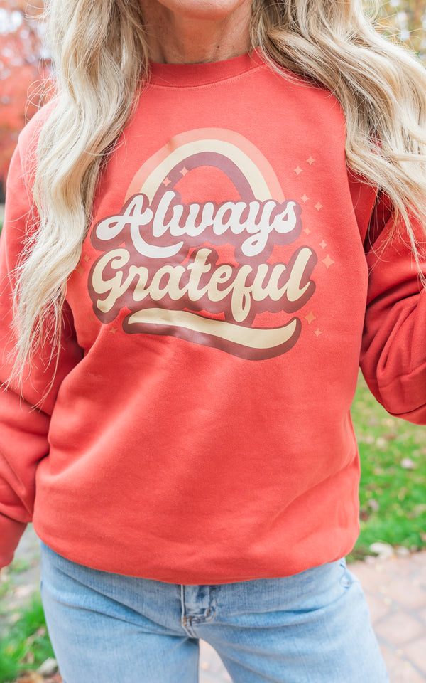 Always Grateful Pigment Dyed Graphic Sweatshirt**