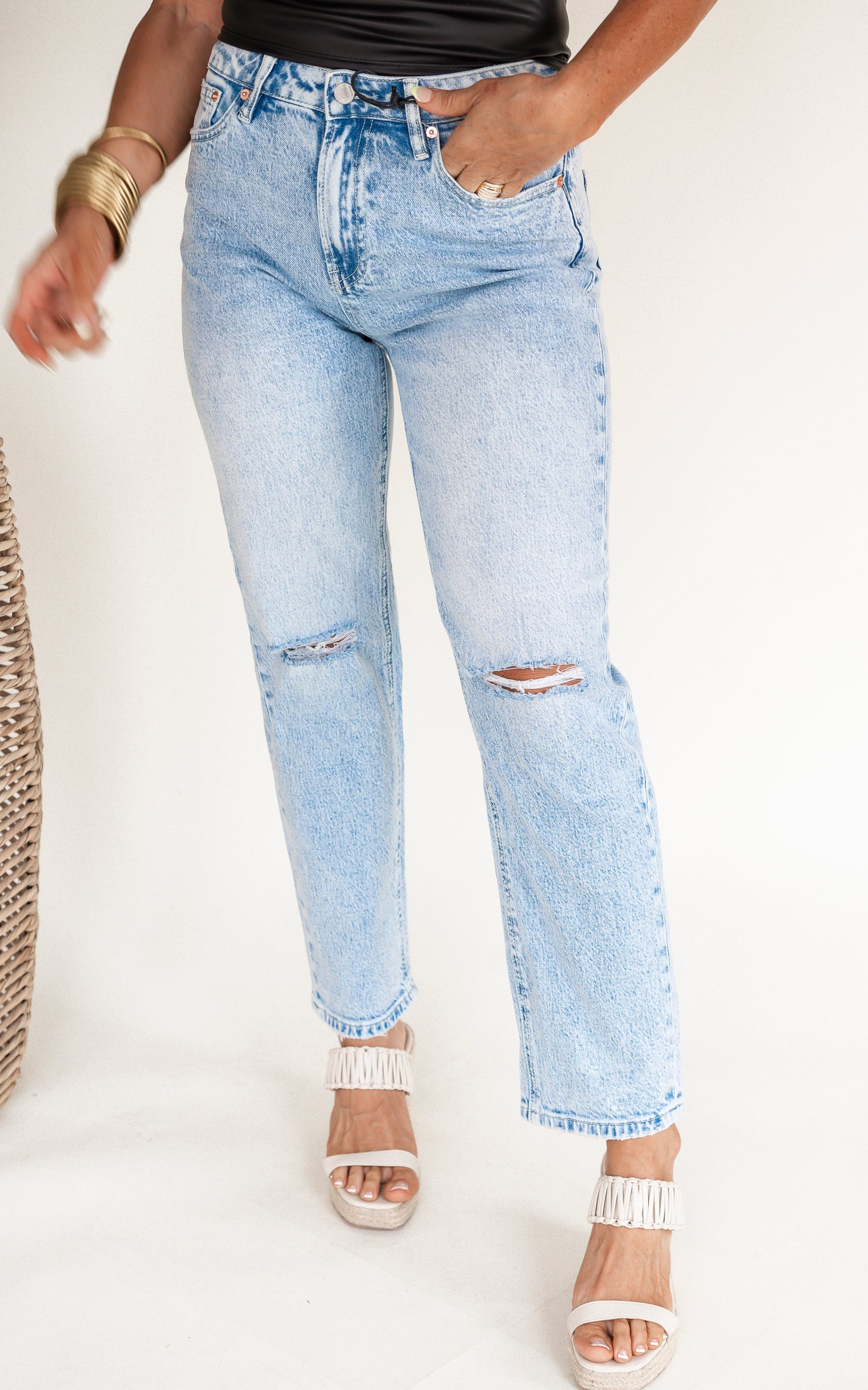 The Cara High Rise Straight Leg Denim Jeans