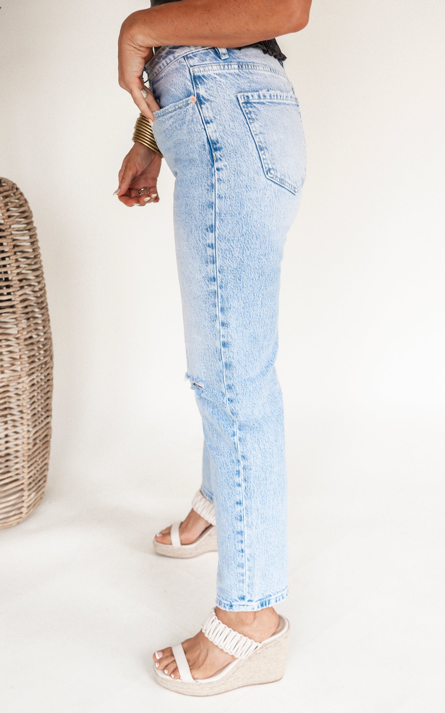 The Cara High Rise Straight Leg Denim Jeans