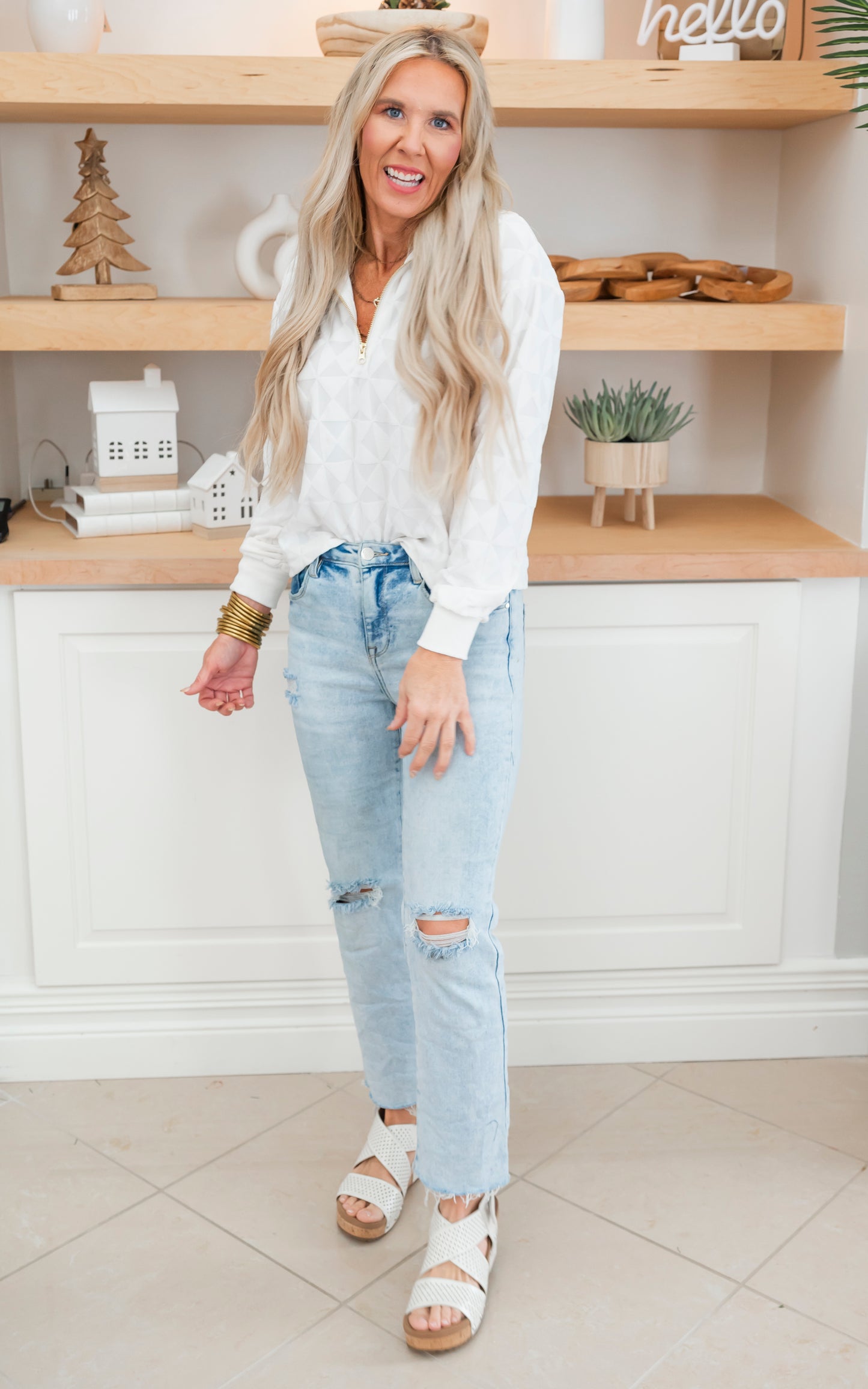 Diamond Embossed Mock Neck L/S Top by Salty Wave *DEAL-FINAL SALE