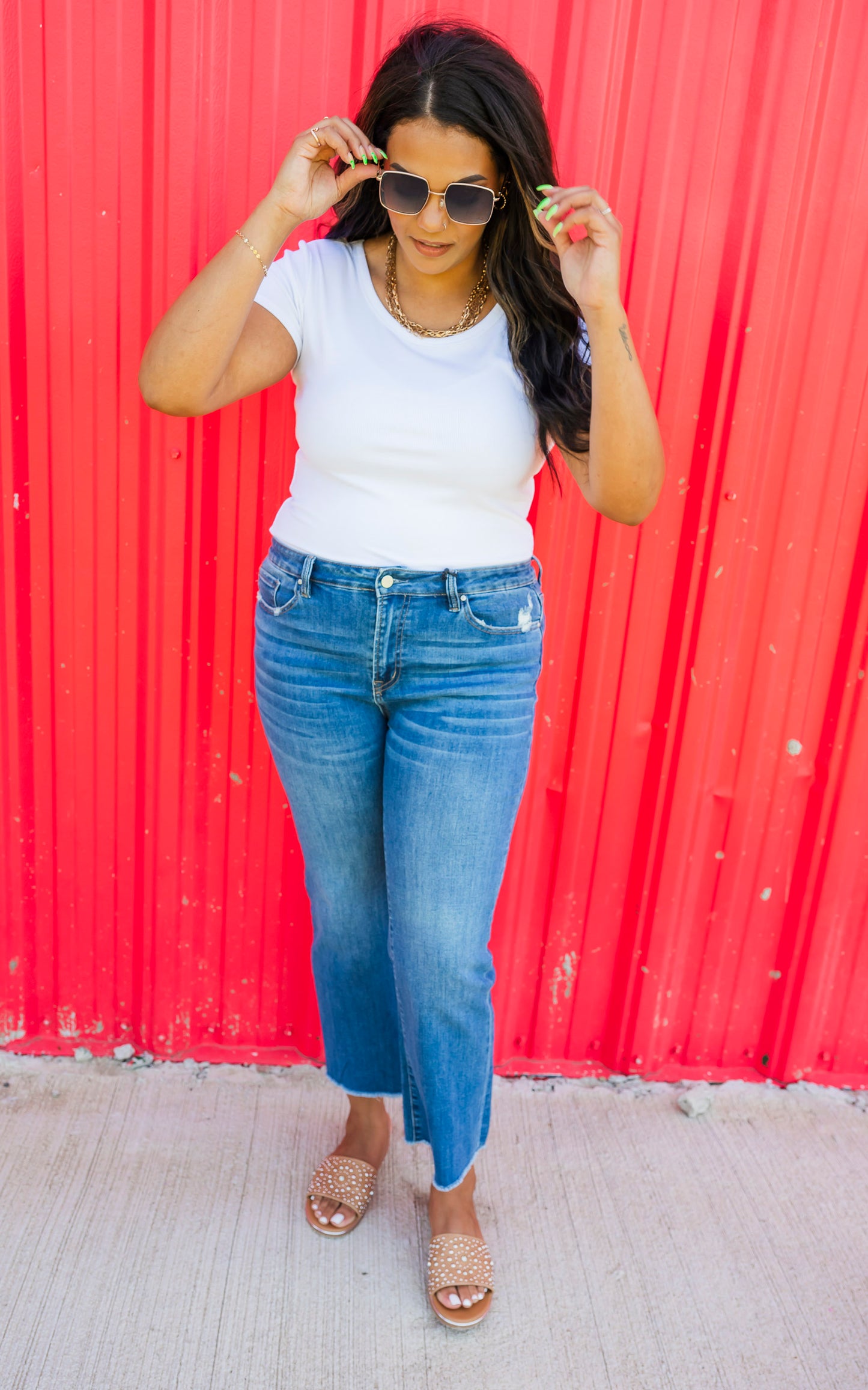 The Anna Mid Rise Bootcut Crop Denim Jean | Mica** - Final Sale