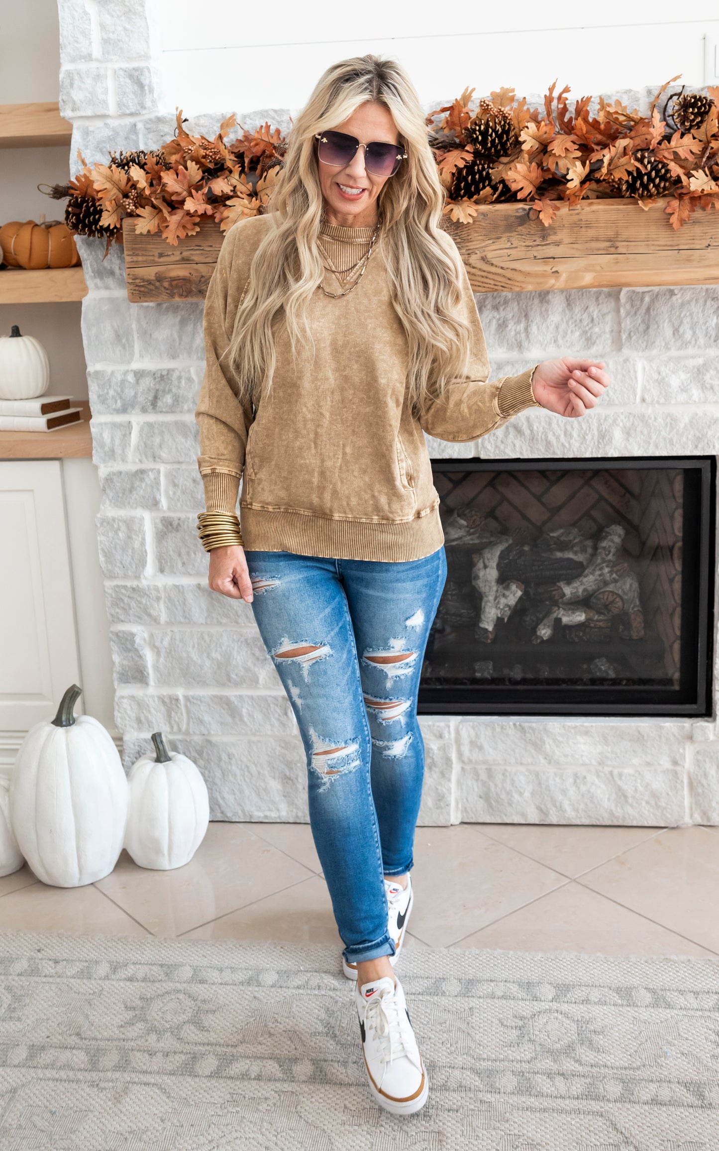 Acid Wash Pullover with Pockets