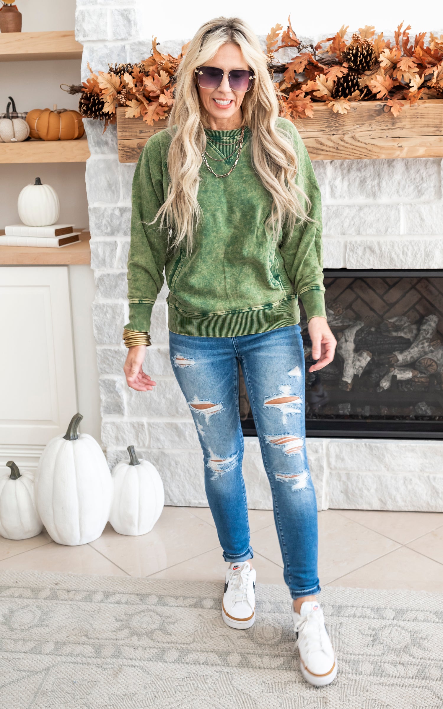 Acid Wash Pullover with Pockets