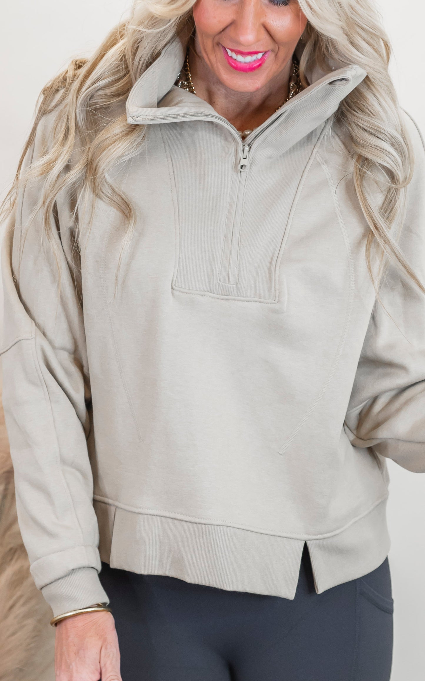 Half Zip Sweatshirt With Funnel Neck - Final Sale