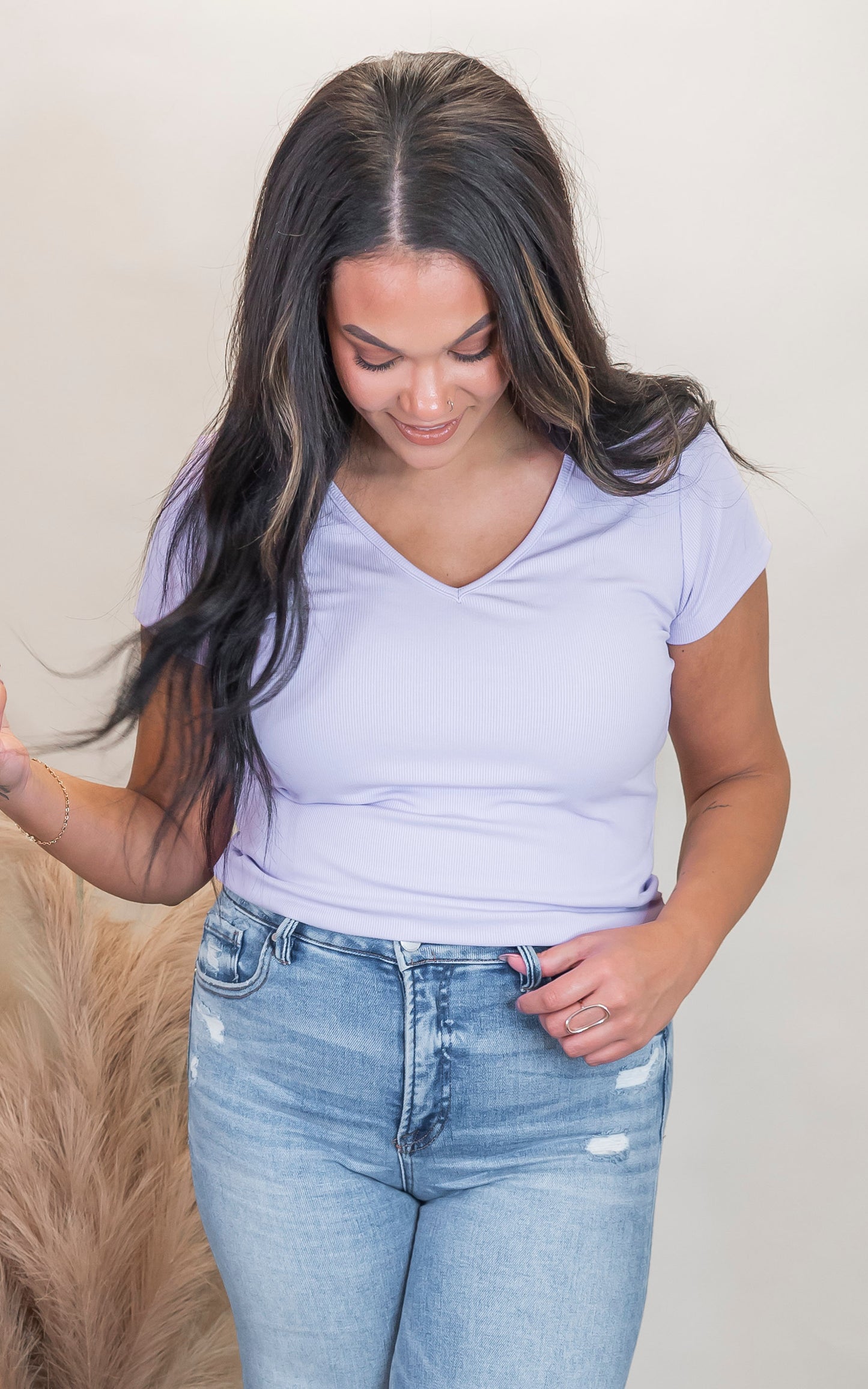 Hold Tight V-Neck Short Sleeve Top | Salty Wave *FINAL SALE
