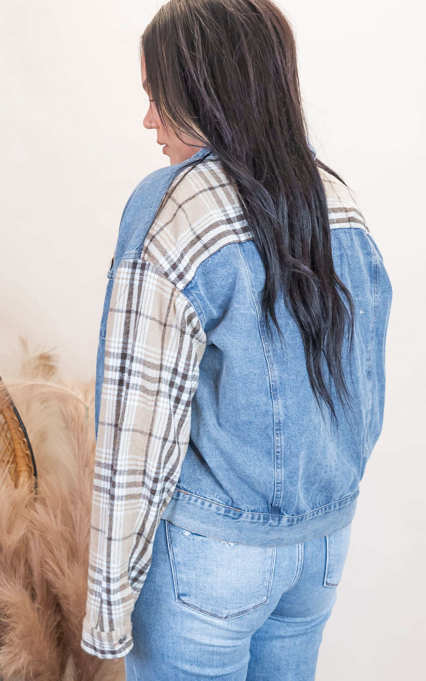 Grey Denim Plaid Contrast Jacket** - Final Sale