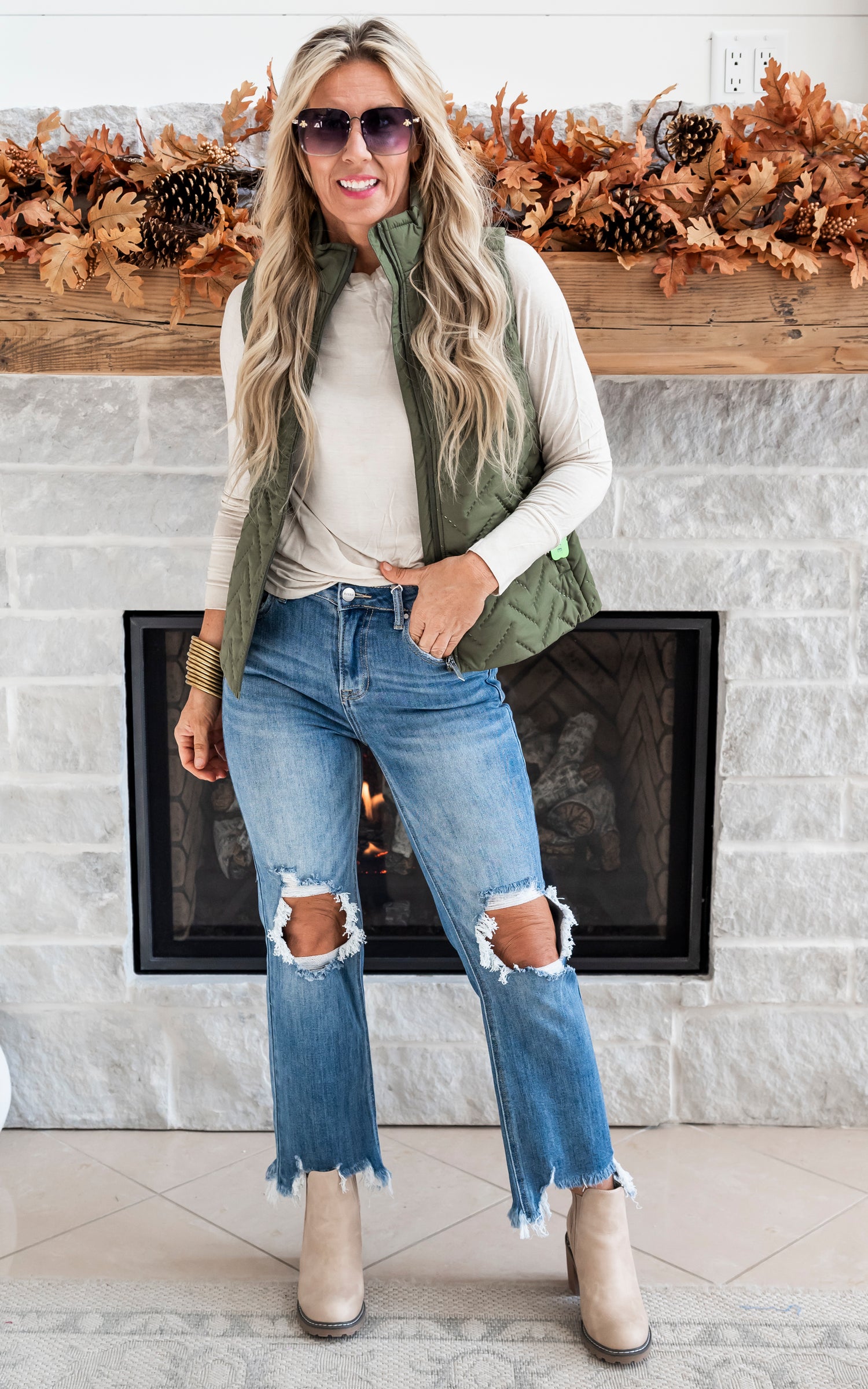 Olive Quilted Vest Repreve Eco Vest