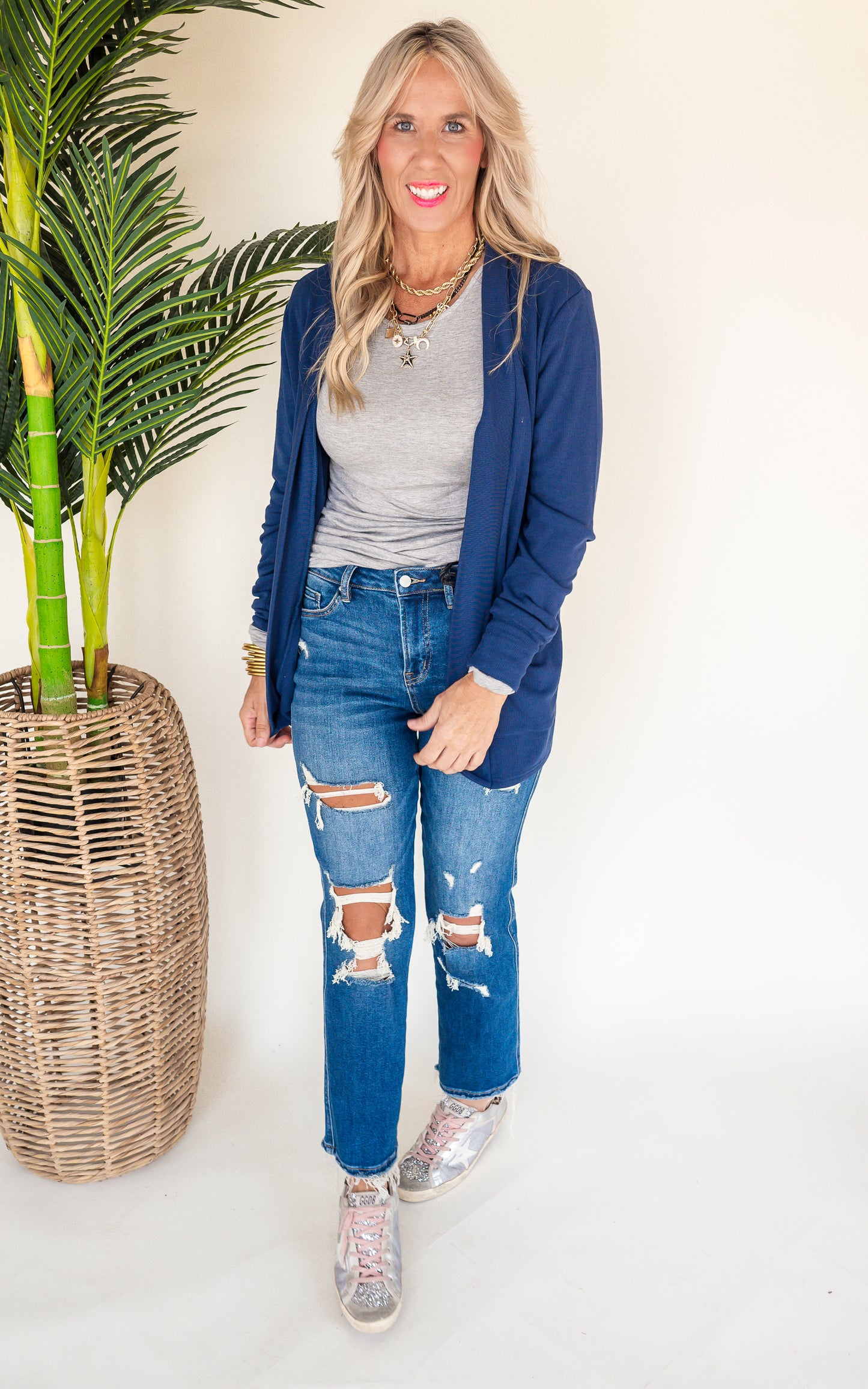 The Holy Grail Boyfriend Distressed Dark Denim Jean | Mica Collab w/ Bad Habit* - Final Sale