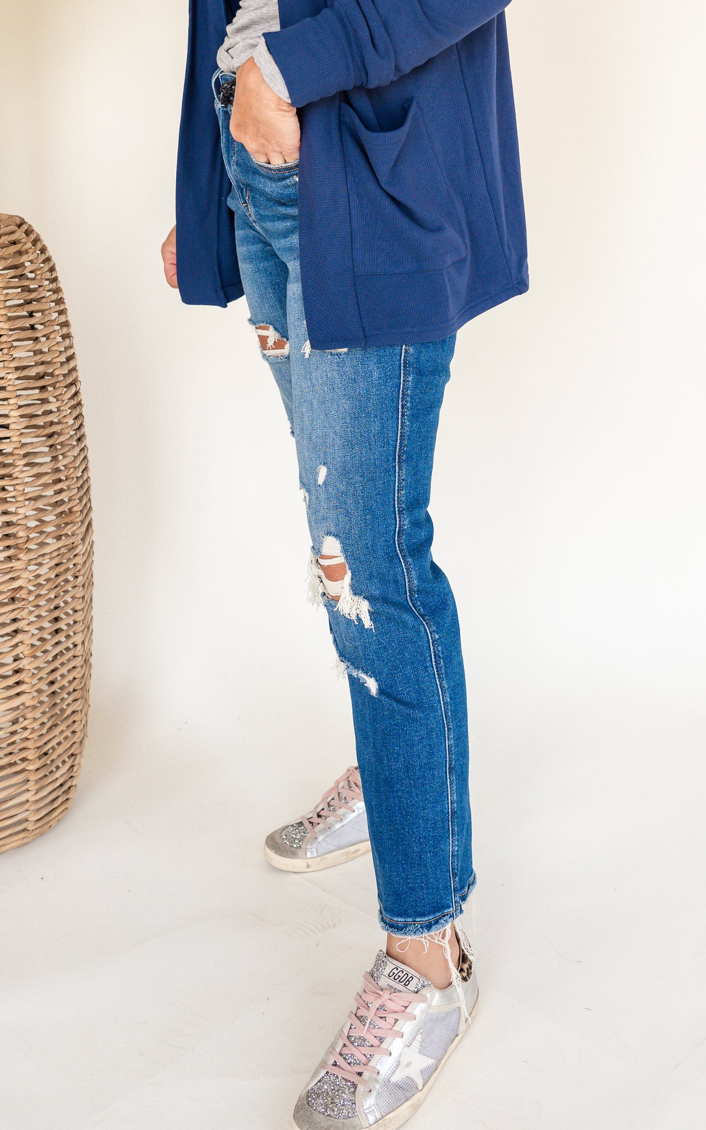 The Holy Grail Boyfriend Distressed Dark Denim Jean | Mica Collab w/ Bad Habit* - Final Sale