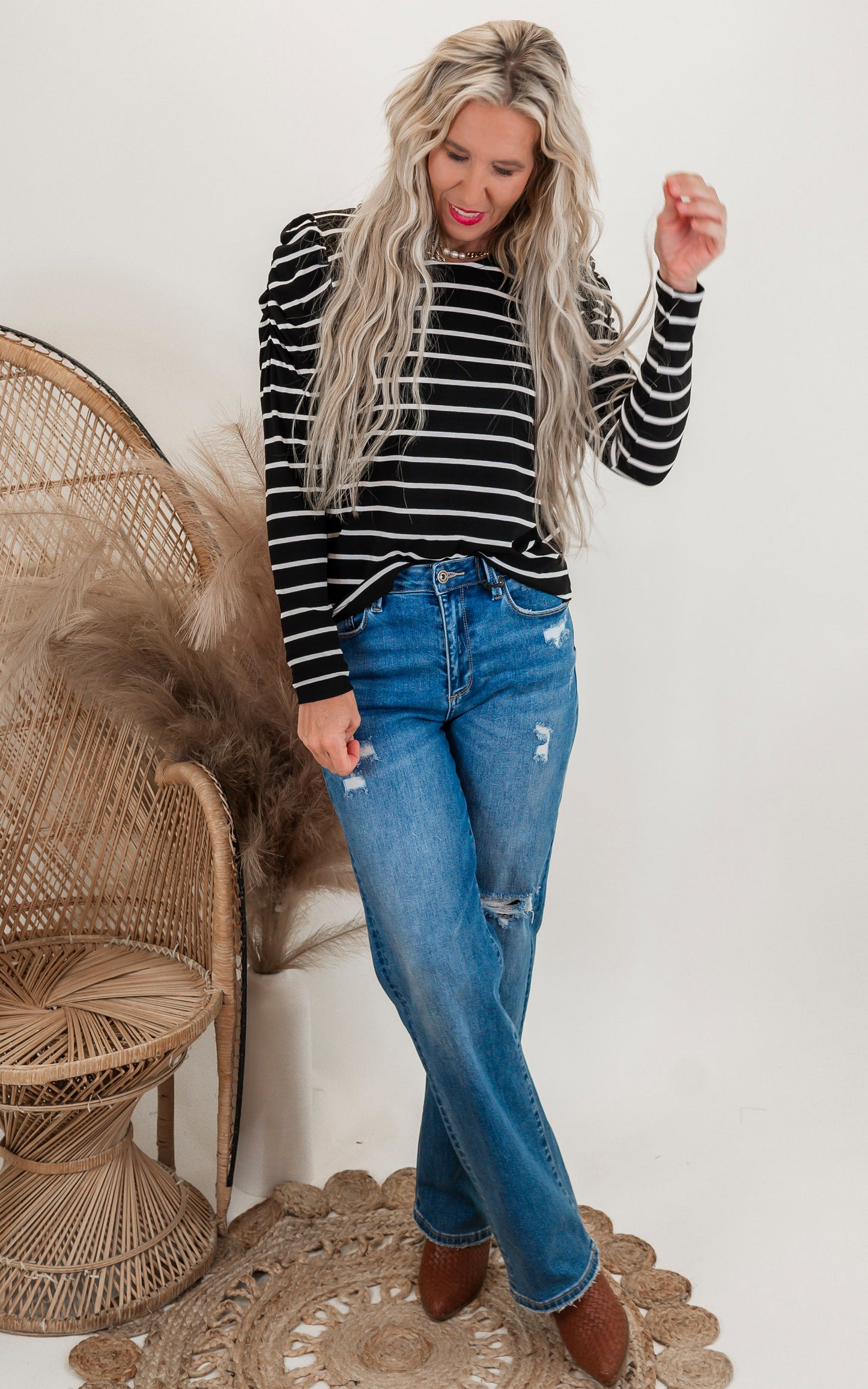 MICA | Independence High Rise Distressed Straight Denim Jean - Final Sale