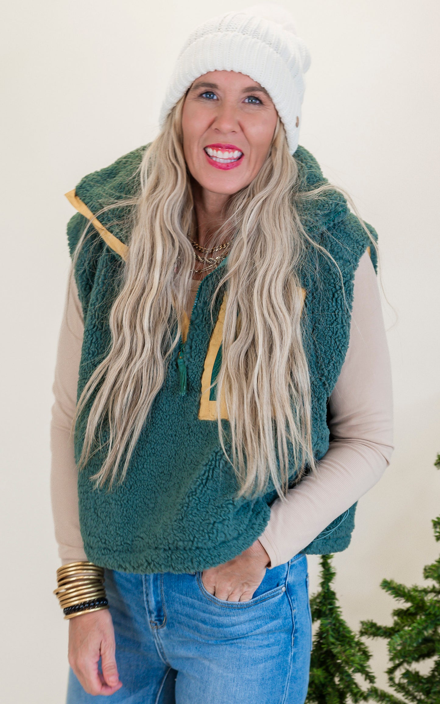Sherpa Half Zip Sleeveless Sweater (3 COLORS)  | OLI & HALI *NASHVILLE LIVE PREORDER