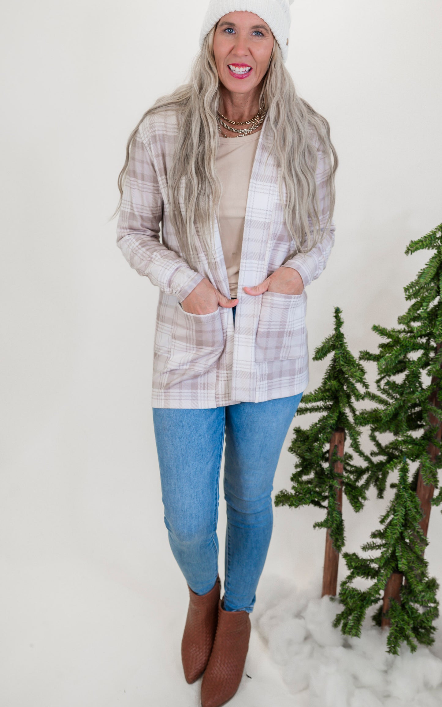 Forever Favorite Plaid Cardigan in Cream Mocha #3 | Salty Wave * - Final Sale