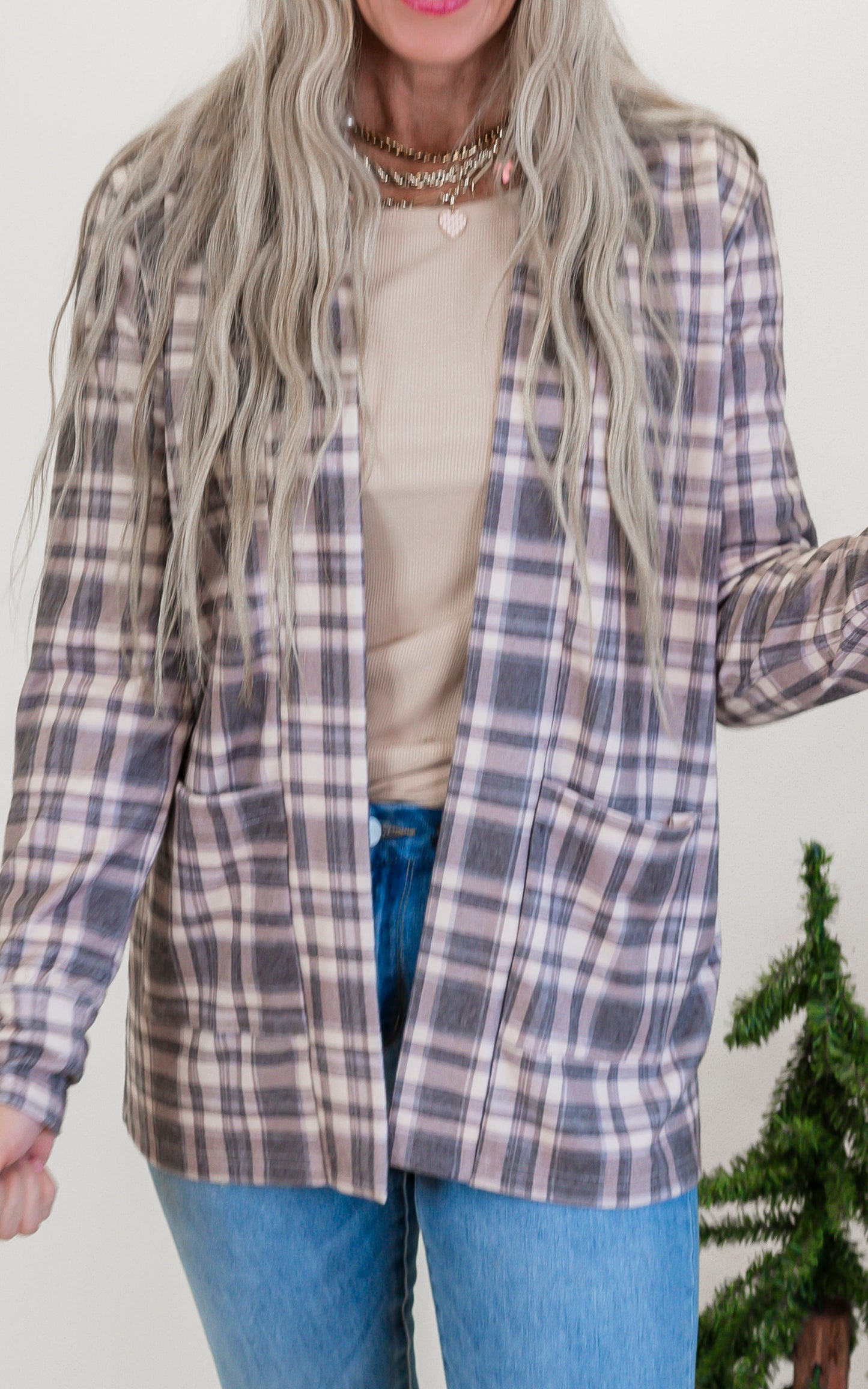 Forever Favorite Plaid Cardigan in Taupe Grey #6 | Salty Wave * - Final Sale