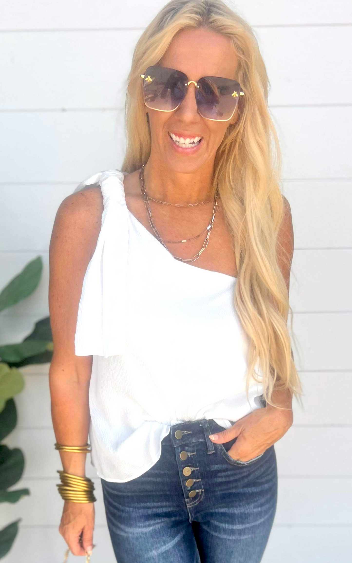 The Addison White Satin One Shoulder Top - Final Sale