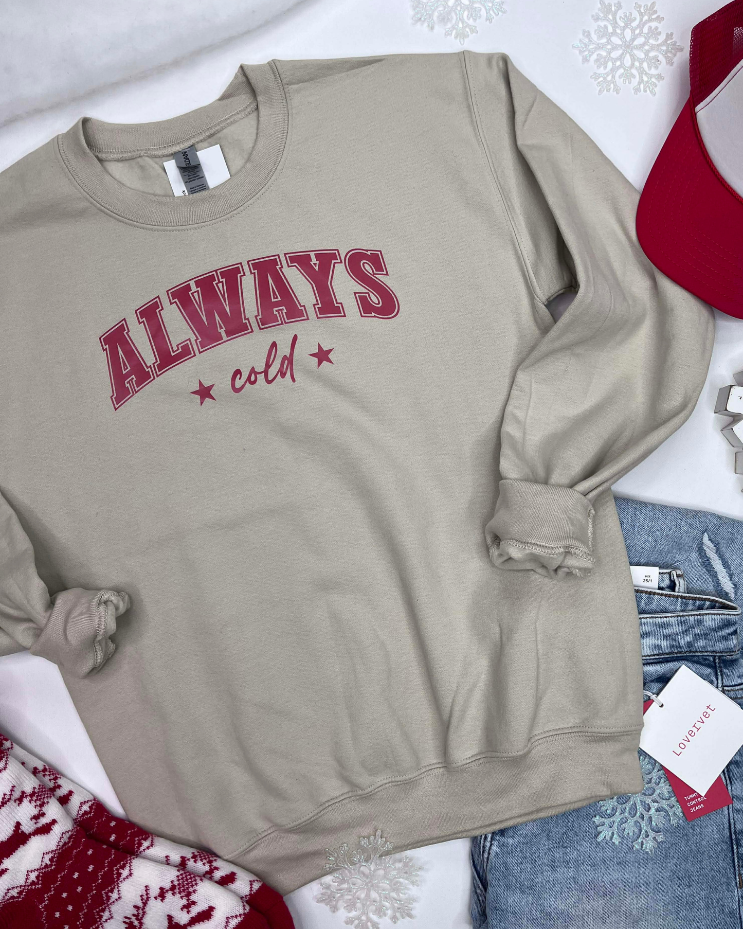 Always Cold Sand Crewneck Graphic Sweatshirt