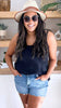 Woven Crinkle Double Spaghetti Strap V-Neck Cami Top - Final Sale**