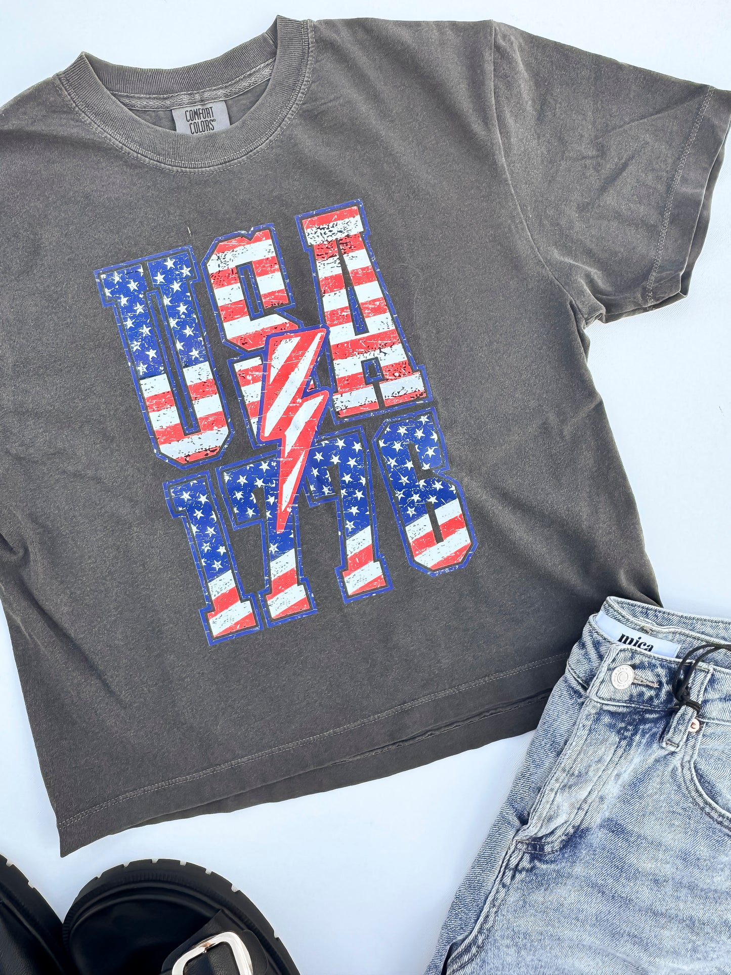 1776 USA Garment Dyed Graphic Boxy Crop T-shirt - Final Sale