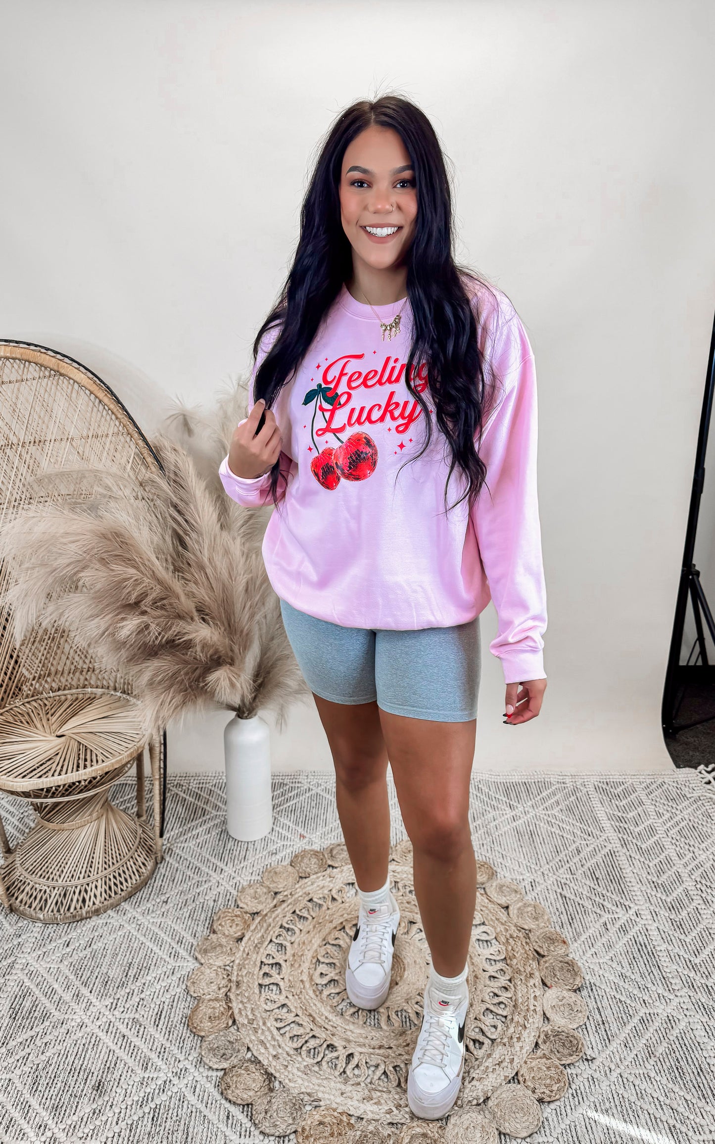 Feeling Lucky Cherry Graphic Crewneck Sweatshirt | FINAL SALE