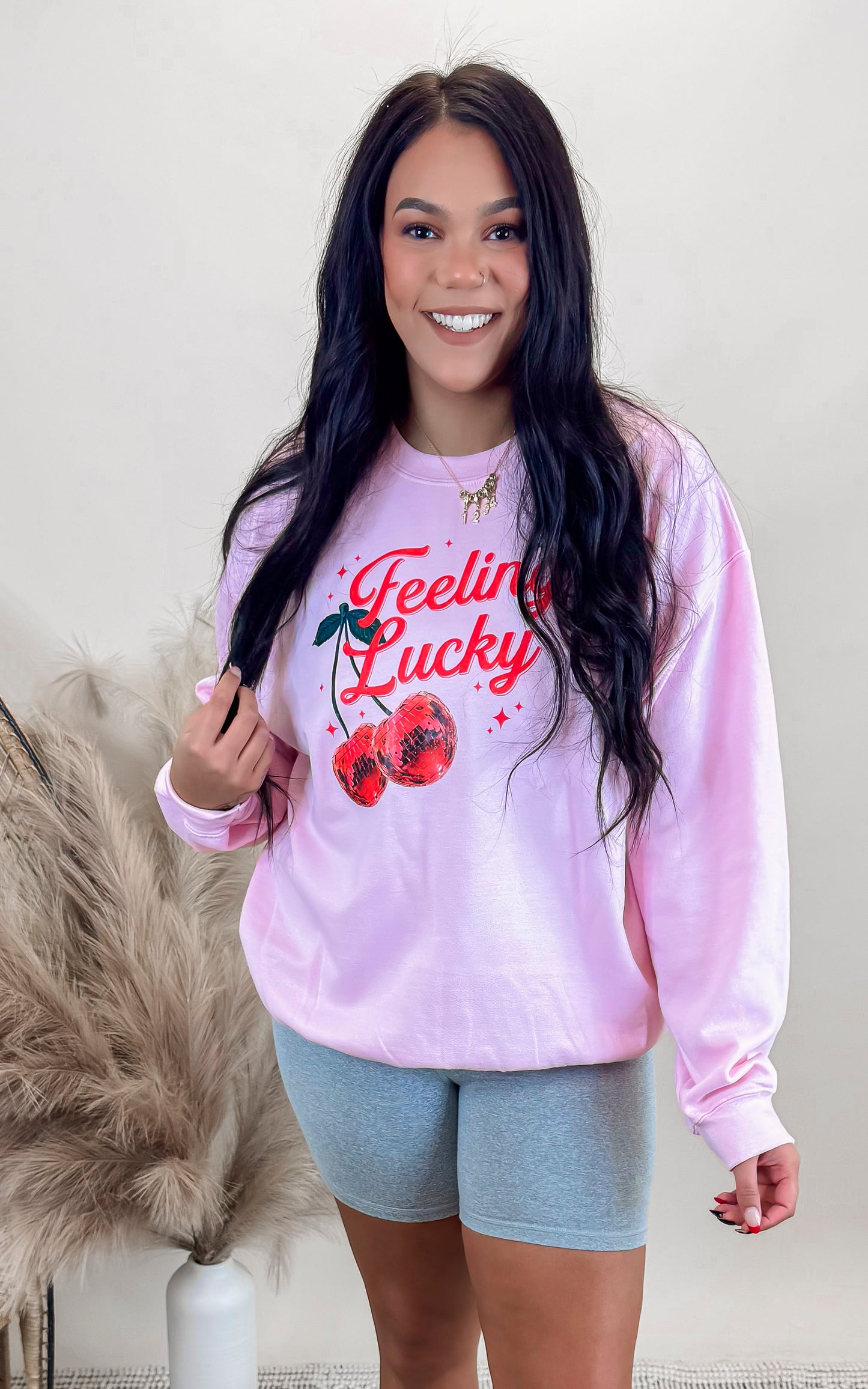 Feeling Lucky Cherry Graphic Crewneck Sweatshirt | FINAL SALE