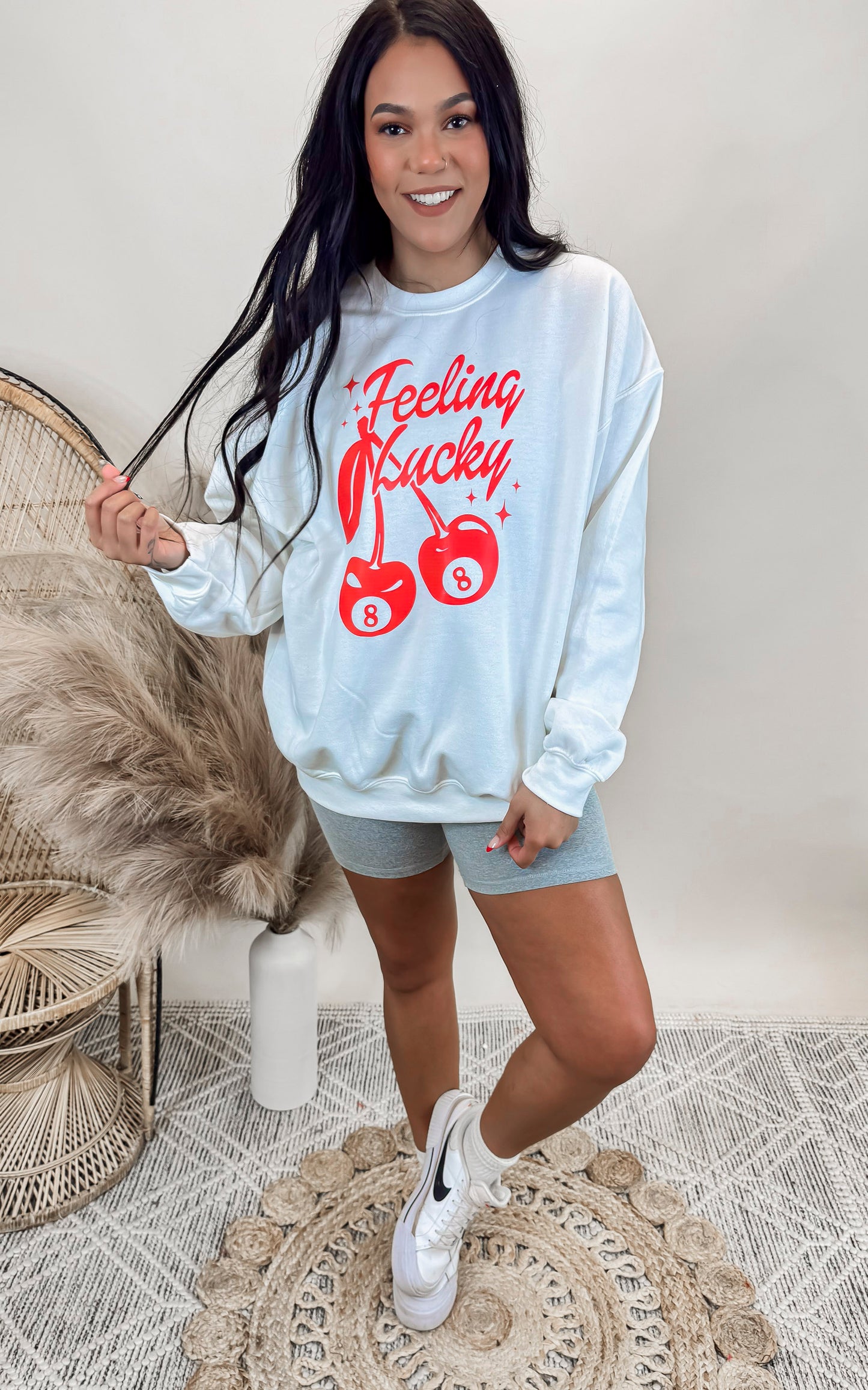 Feeling Lucky Cherry Eight Graphic Crewneck Sweatshirt | FINAL SALE
