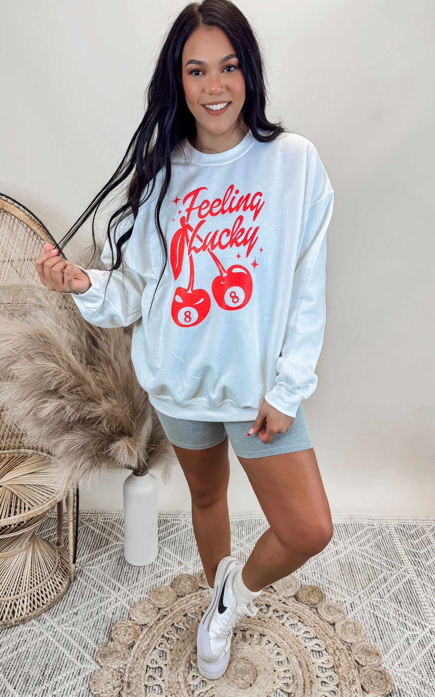 Feeling Lucky Cherry Eight Graphic Crewneck Sweatshirt | FINAL SALE