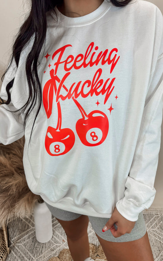 Feeling Lucky Cherry Eight Graphic Crewneck Sweatshirt | FINAL SALE
