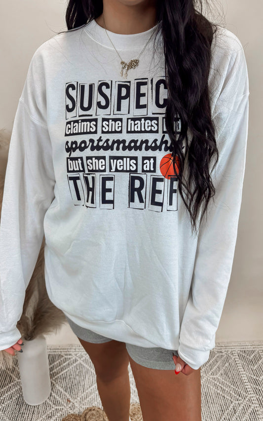 Suspect Claims She Hates Sportsmanship Graphic Crewneck Sweatshirt
