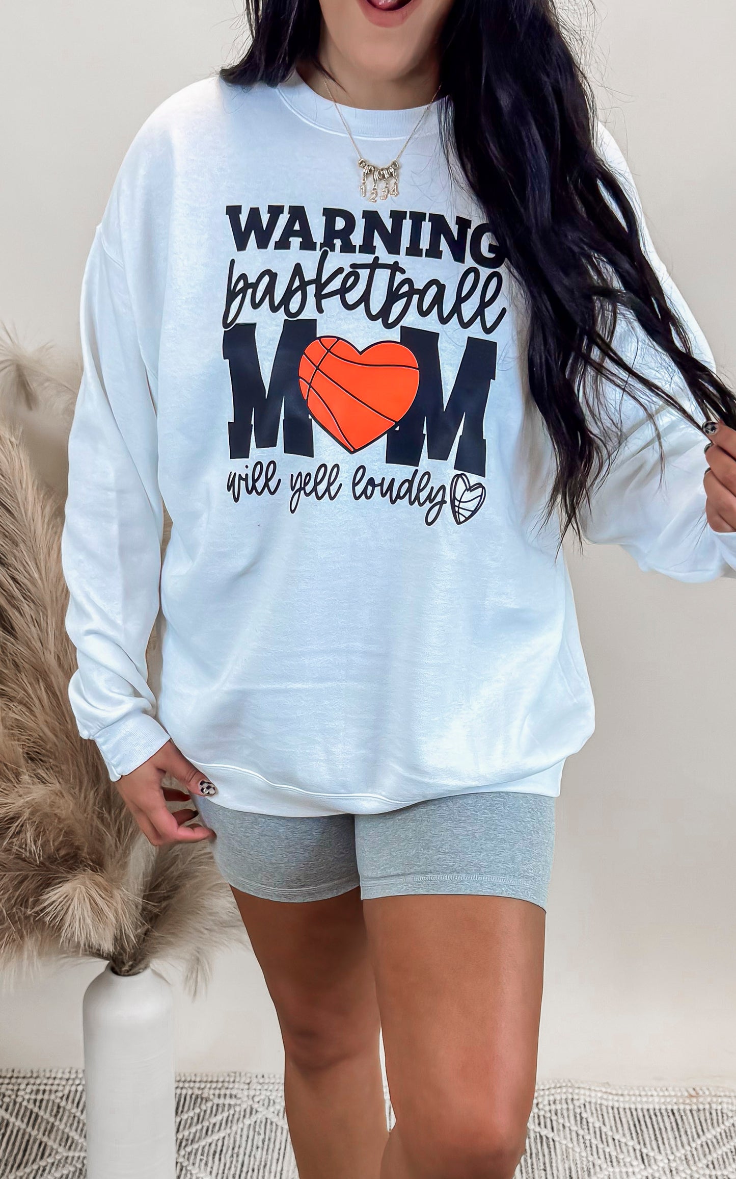 Warning: Basketball Mom Yelling Loudly Graphic Crewneck Sweatshirt