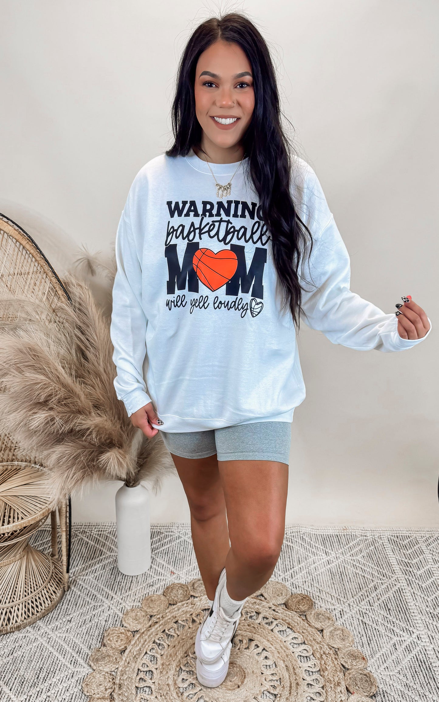 Warning: Basketball Mom Yelling Loudly Graphic Crewneck Sweatshirt