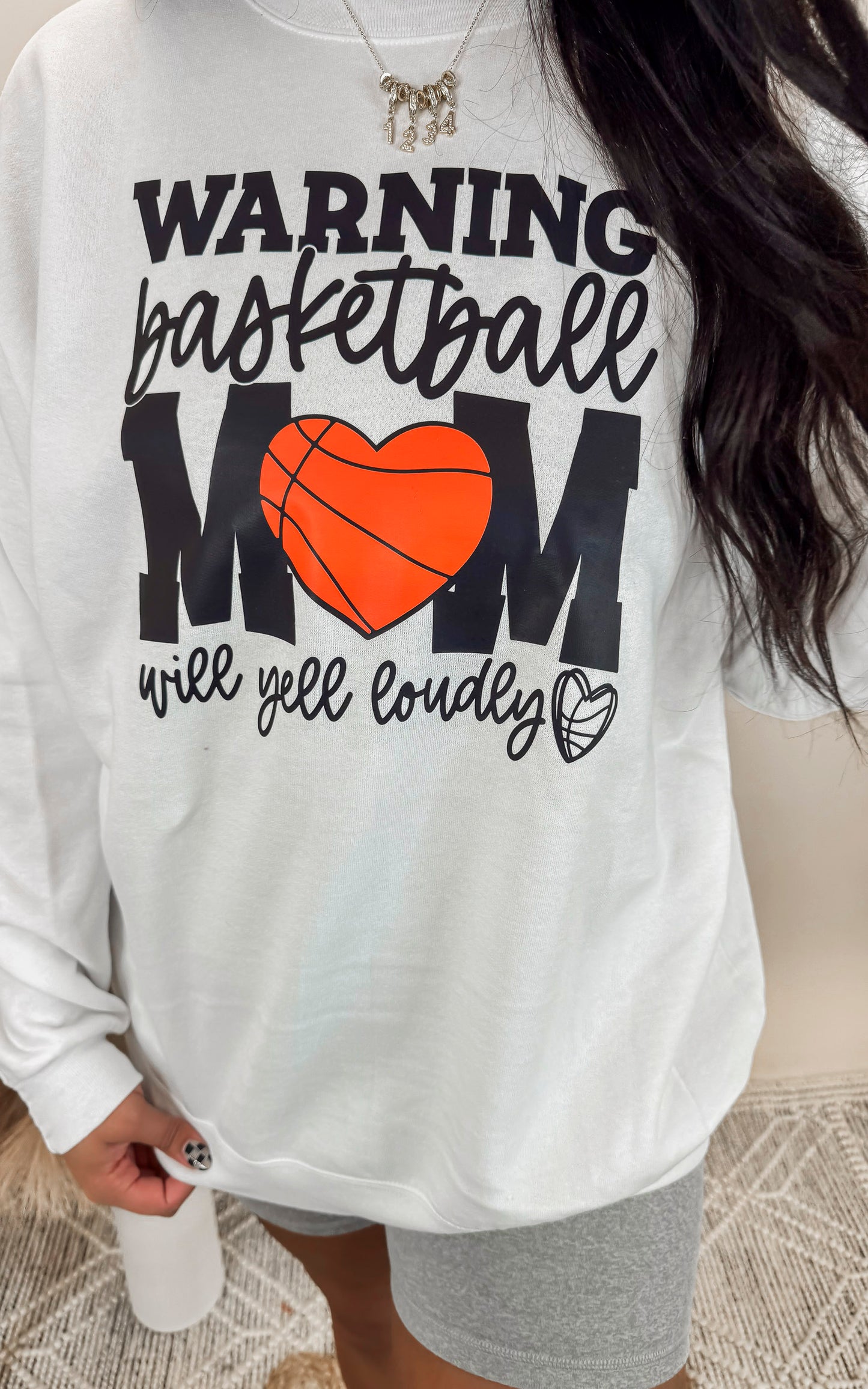 Warning: Basketball Mom Yelling Loudly Graphic Crewneck Sweatshirt