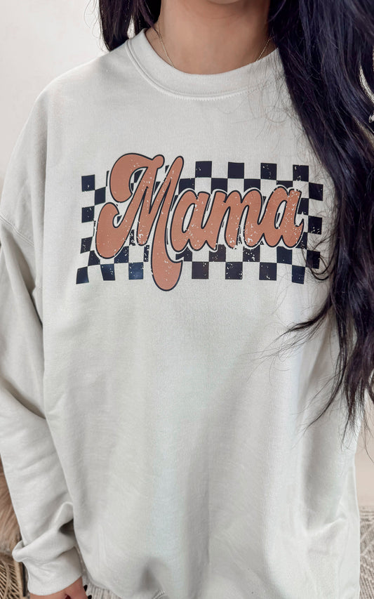Mama Checked Graphic Crewneck Sweatshirt