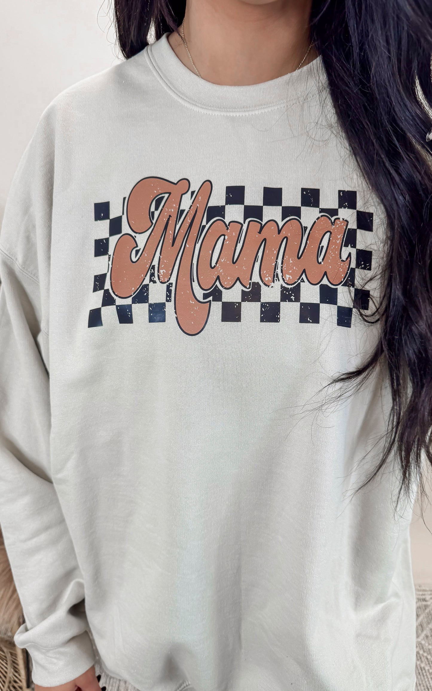 Mama Checked Graphic Crewneck Sweatshirt