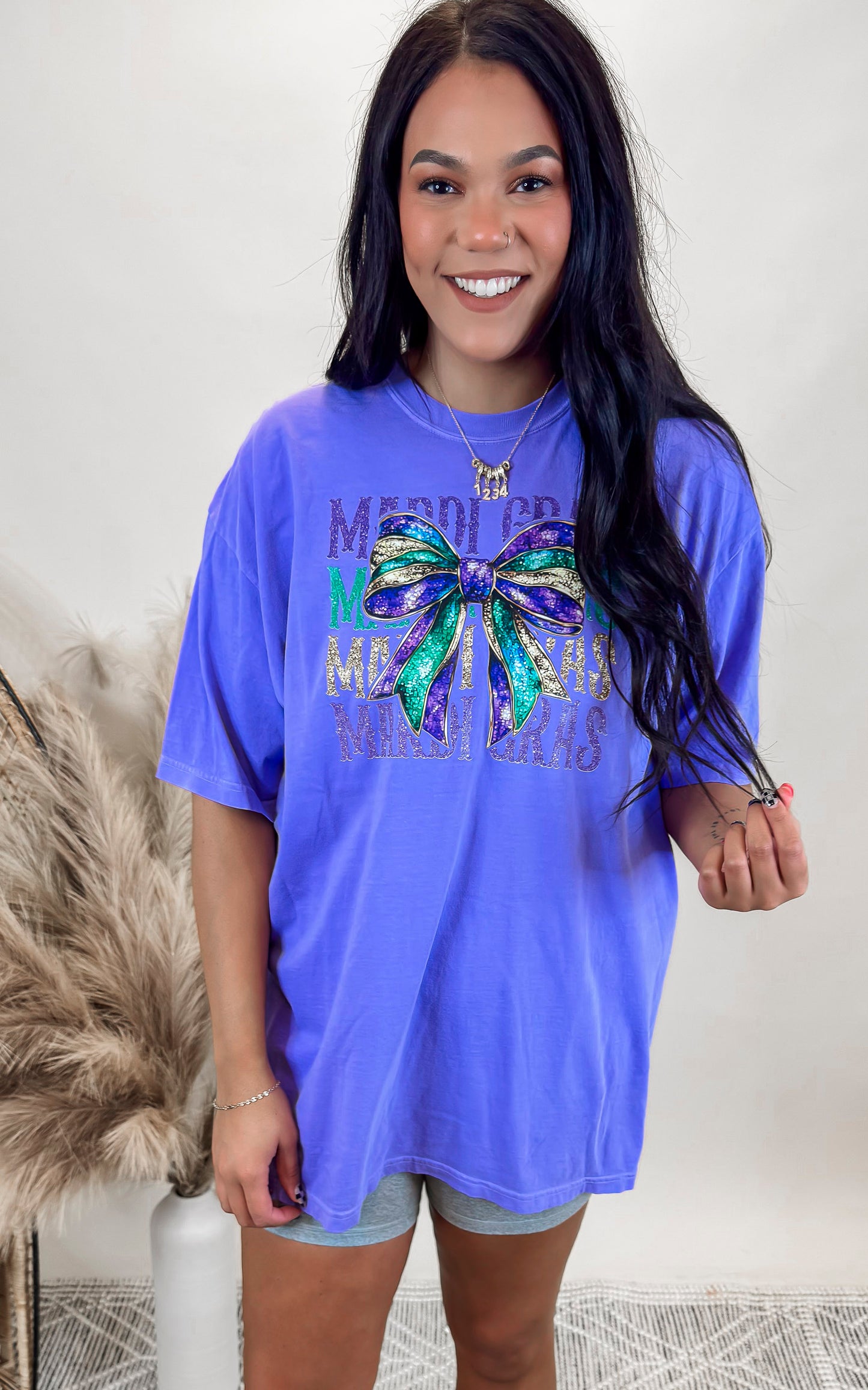 Mardi Gras Ribbon Garment Dyed Graphic T-shirt - Final Sale