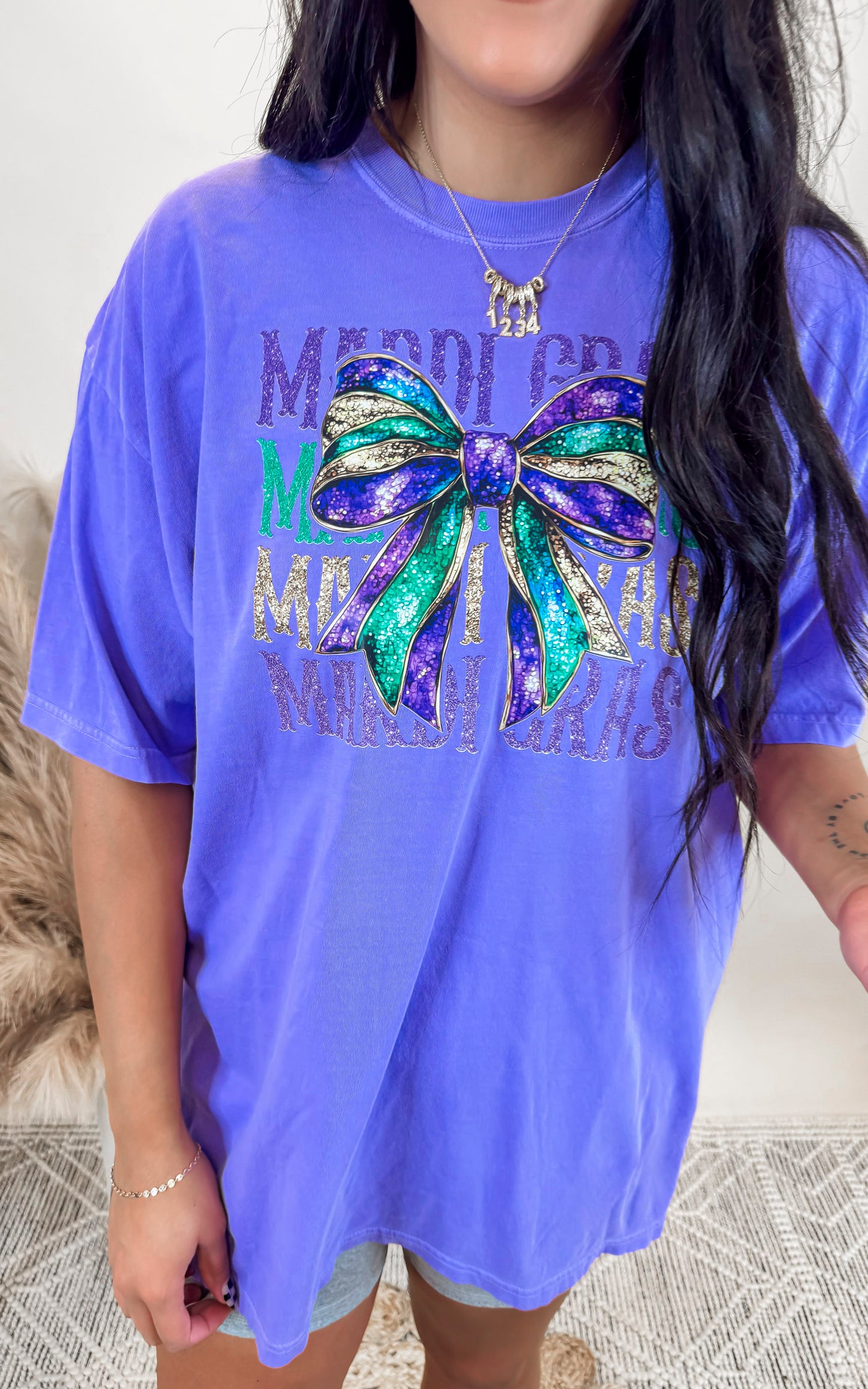 Mardi Gras Ribbon Garment Dyed Graphic T-shirt - Final Sale