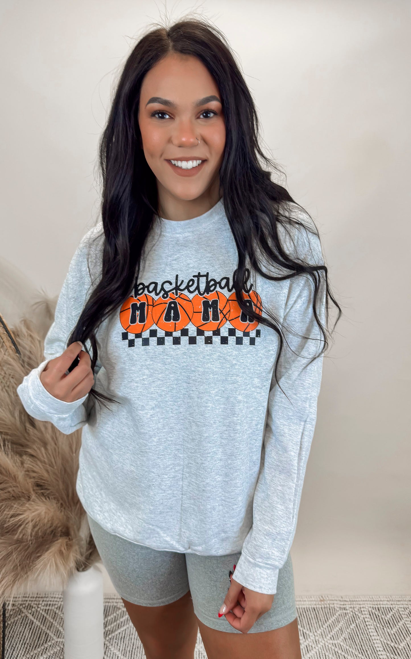 Check Your Basketball Mama Graphic Crewneck Sweatshirt